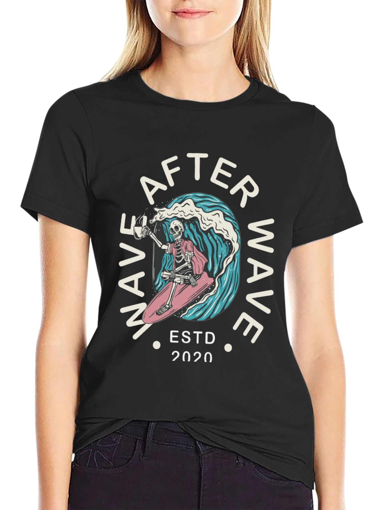 After Wave Skeleton Surfer Graphic T-Shirt