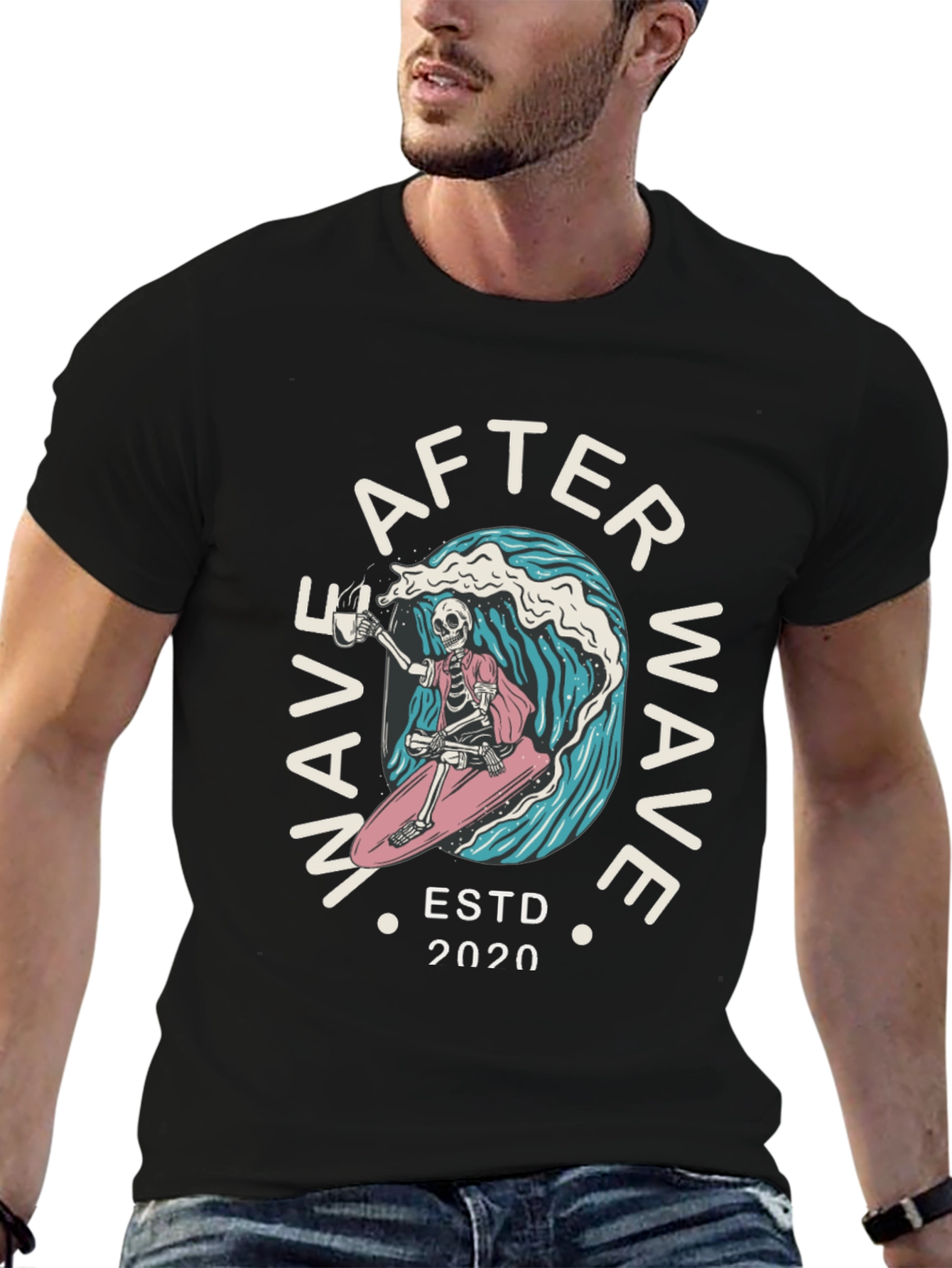 After Wave Skeleton Surfer Graphic T-Shirt
