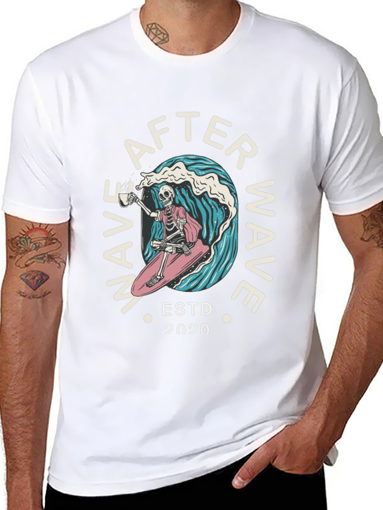 After Wave Skeleton Surfer Graphic T-Shirt