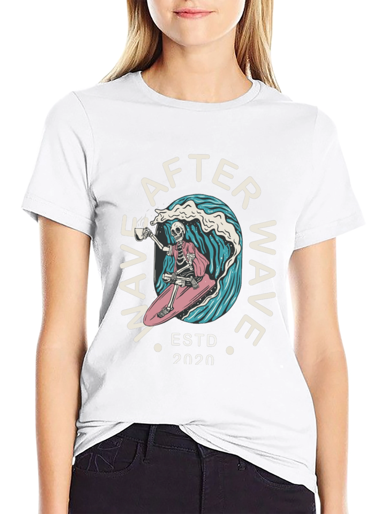 After Wave Skeleton Surfer Graphic T-Shirt