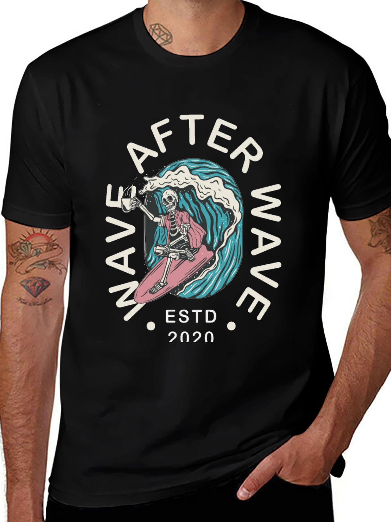 After Wave Skeleton Surfer Graphic T-Shirt