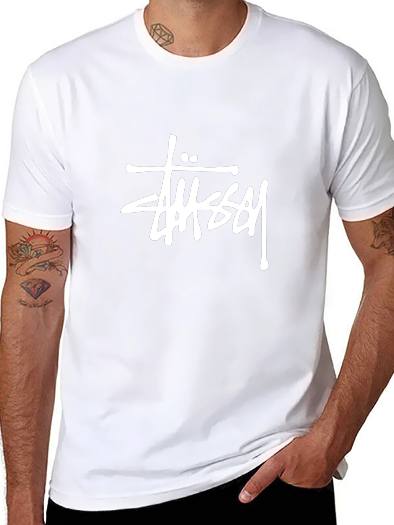 Stussy Black T-Shirt with White Logo