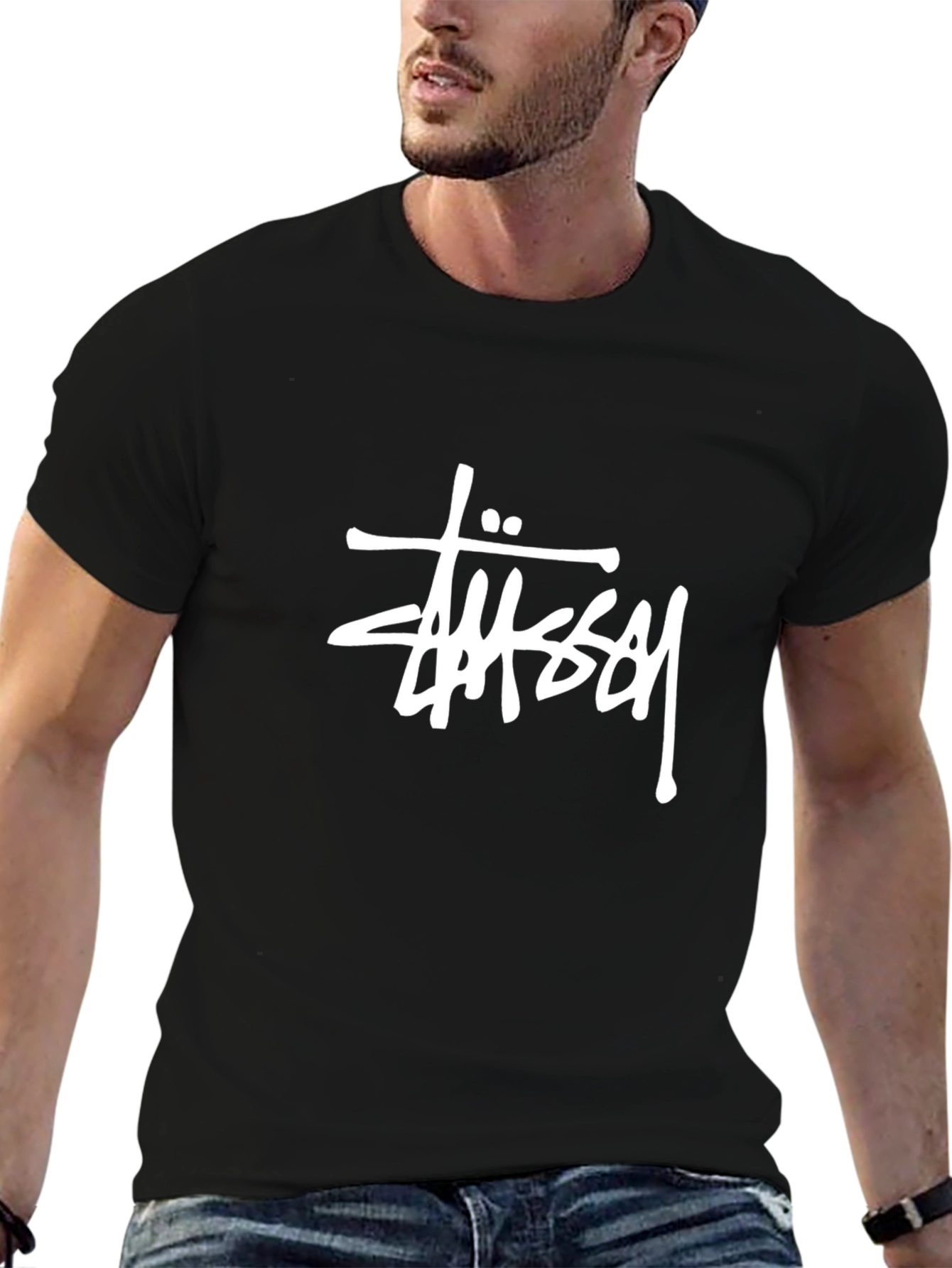 Stussy Black T-Shirt with White Logo