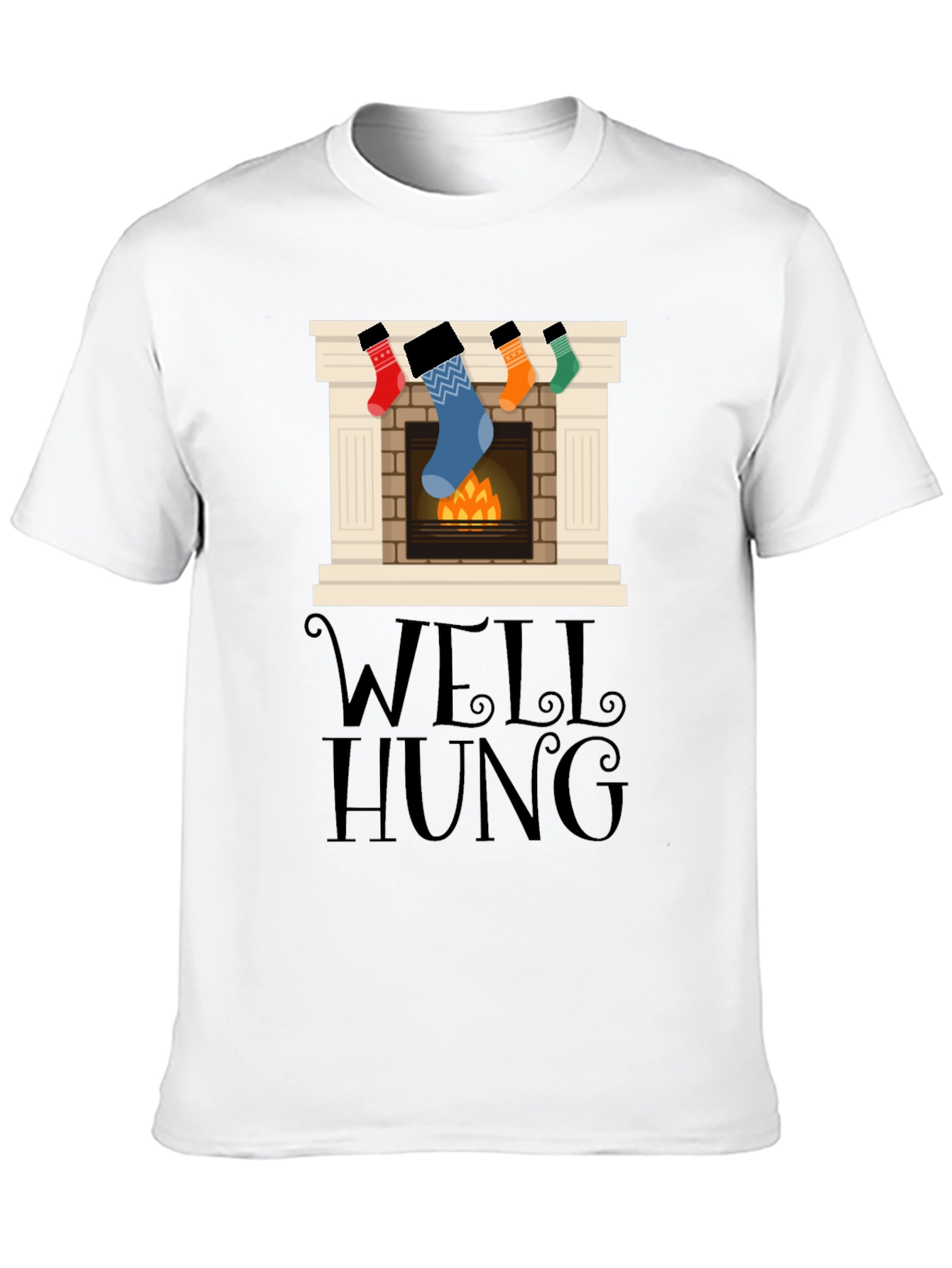 Well Hung Christmas Fireplace T-Shirt