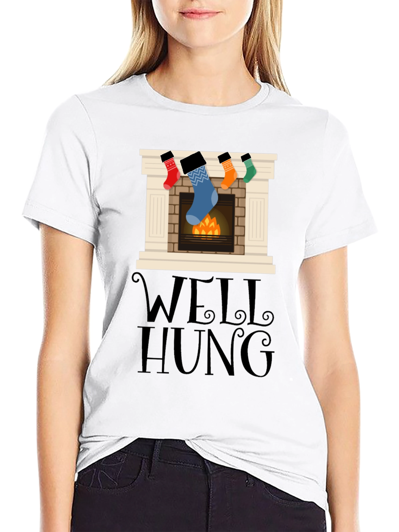 Well Hung Christmas Fireplace T-Shirt