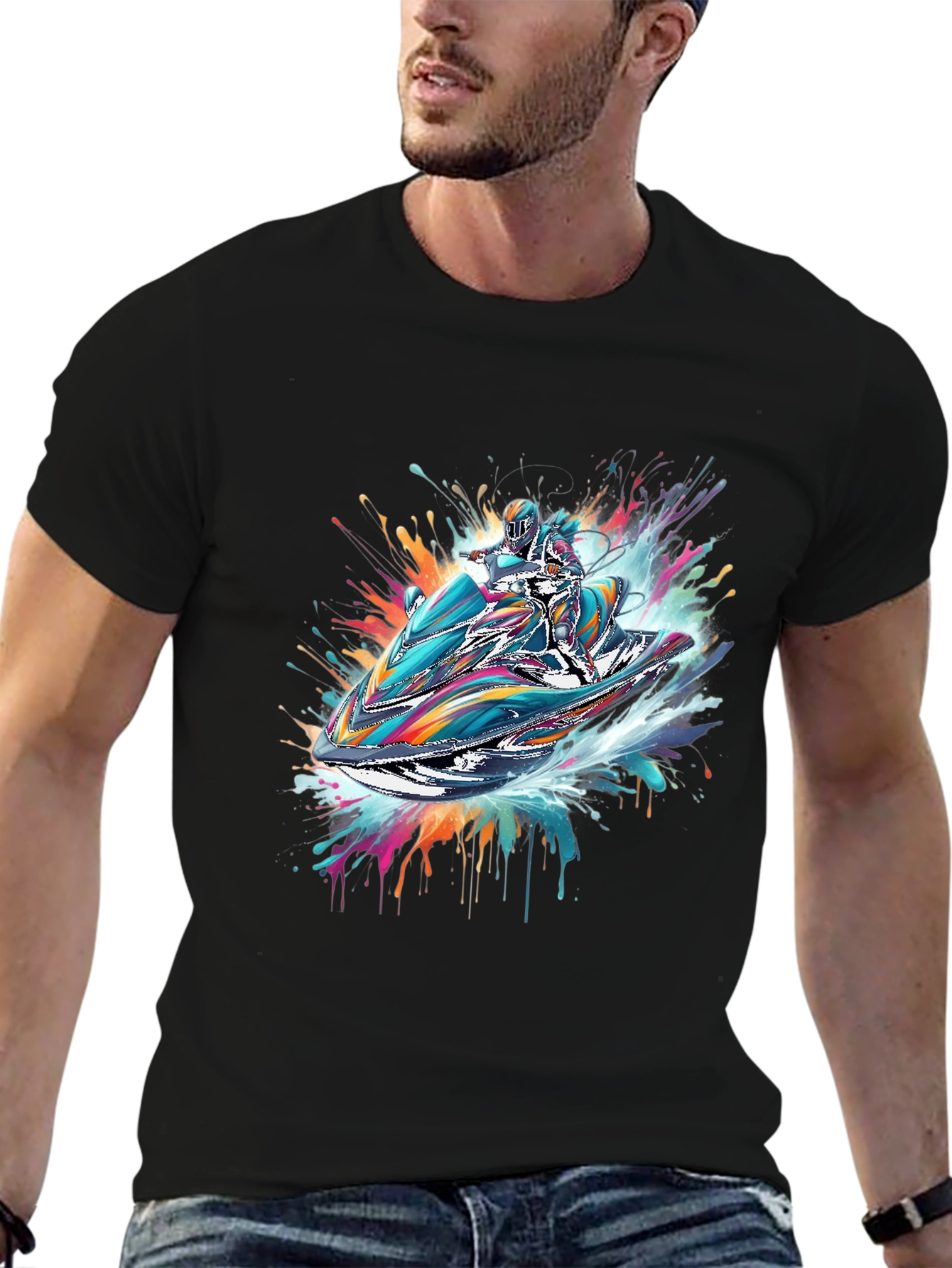 Jet Ski Rider Black T-Shirt - Vibrant Design