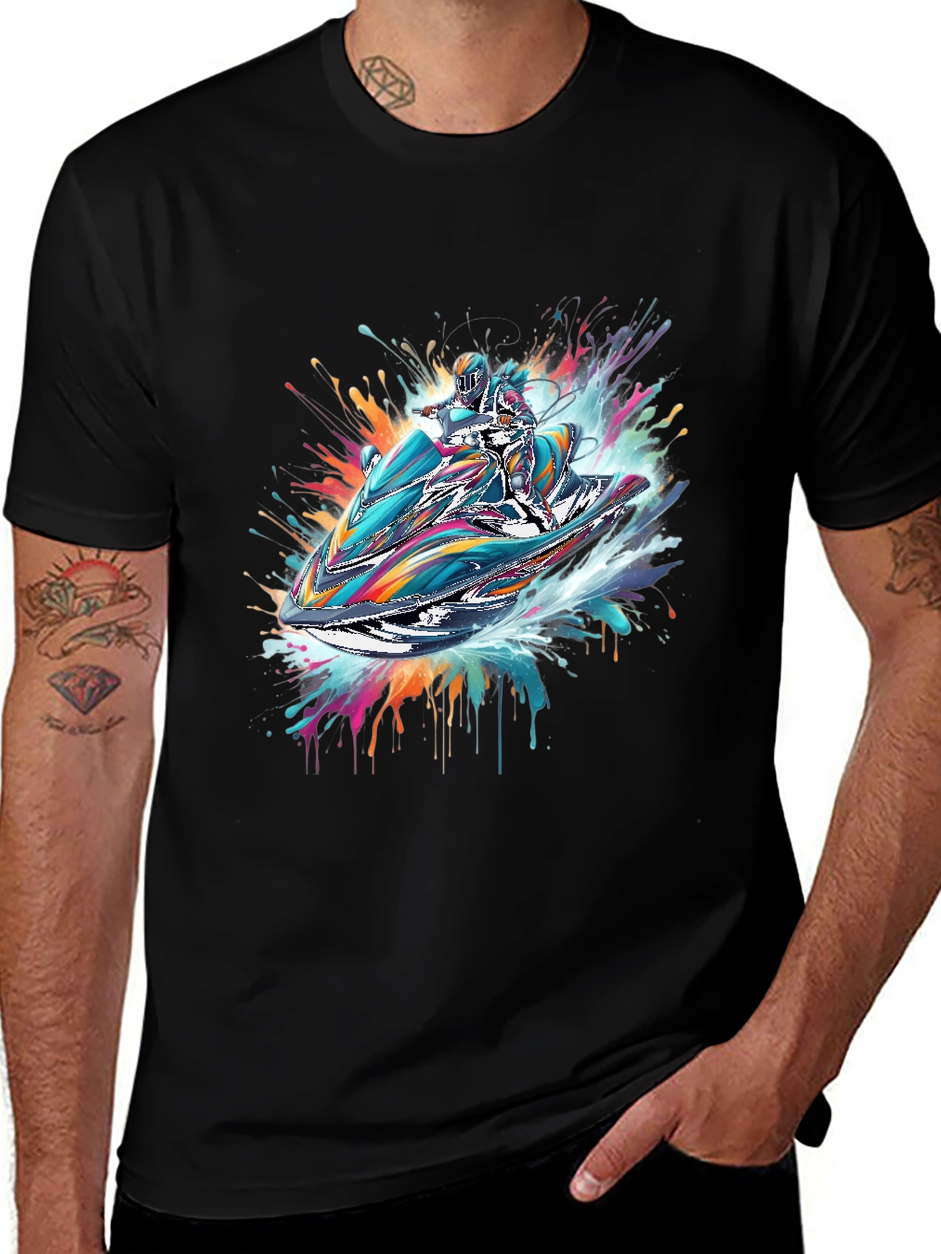 Jet Ski Rider Black T-Shirt - Vibrant Design
