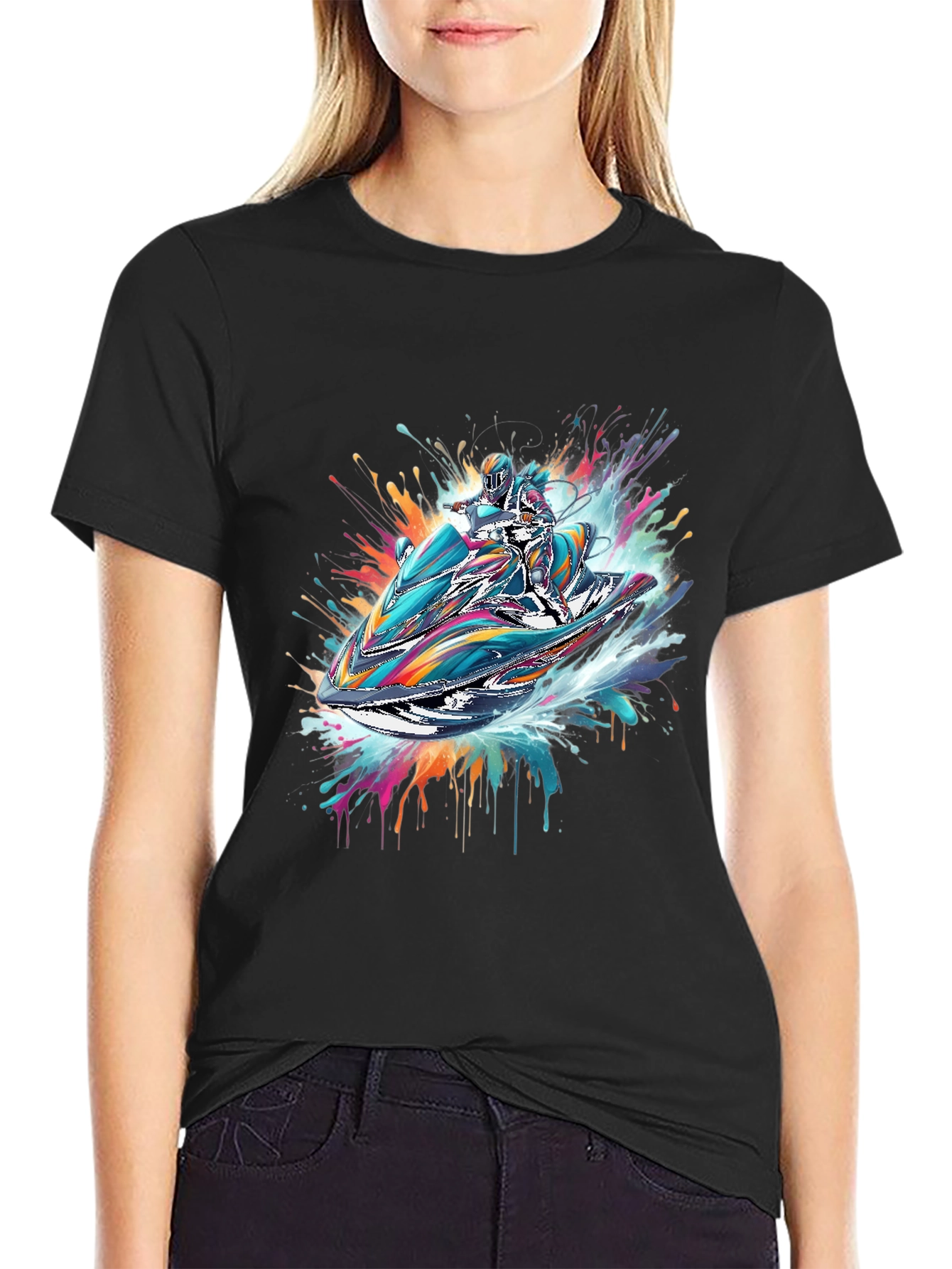 Jet Ski Rider Black T-Shirt - Vibrant Design