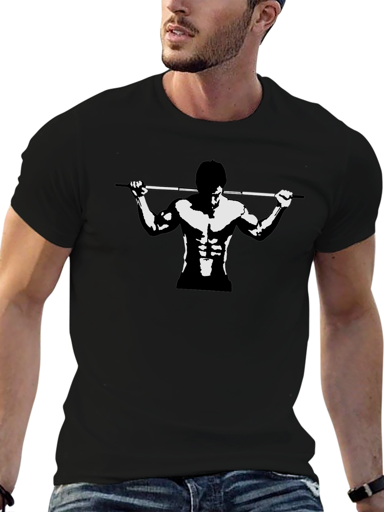 Black Graphic Tee - Gym Bodybuilder Design