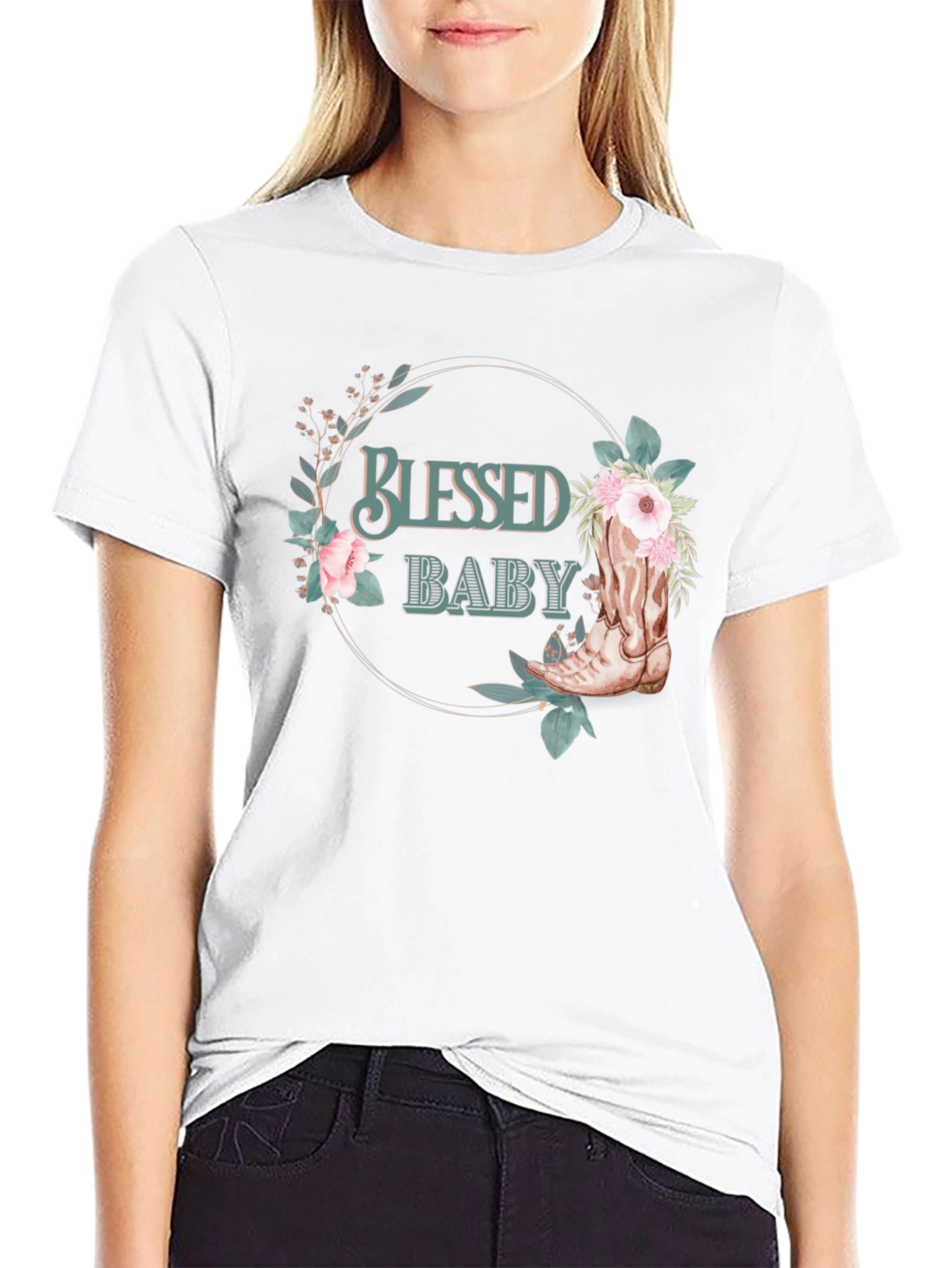 Blessed Baby Floral Cowboy Boot Graphic Tee
