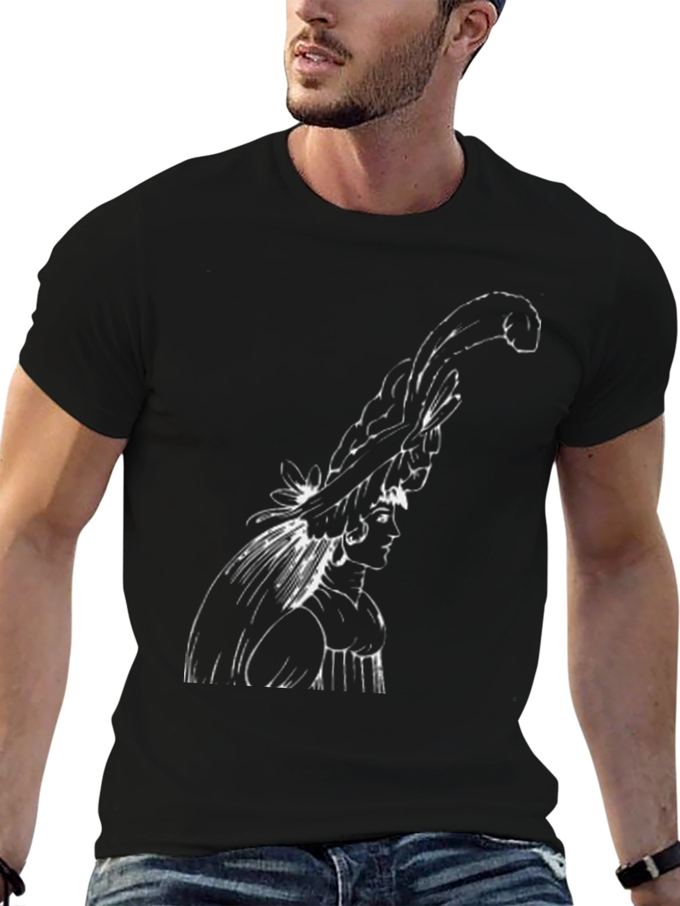 Black T-Shirt with Artistic Woman Graphic