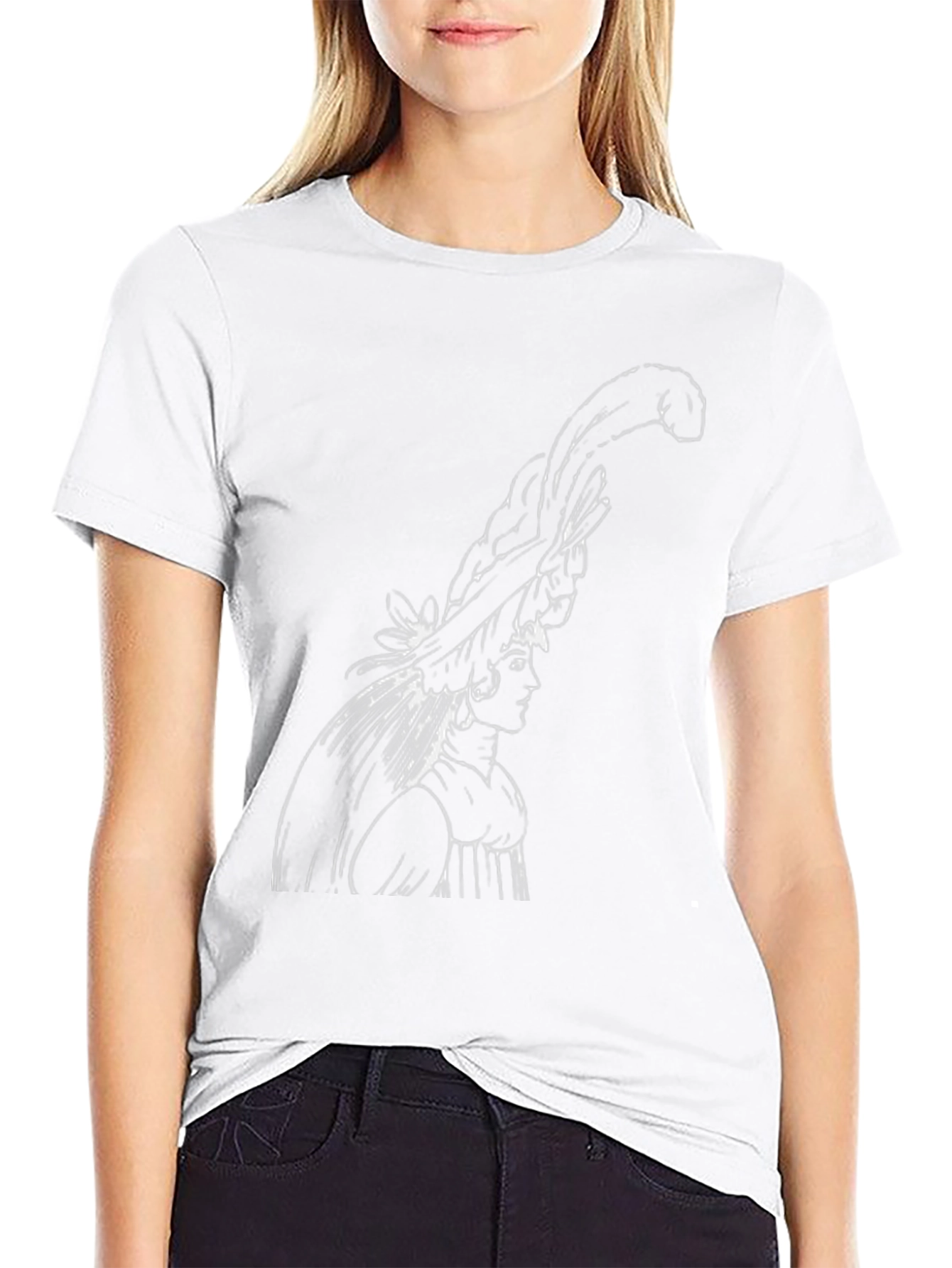 Black T-Shirt with Artistic Woman Graphic