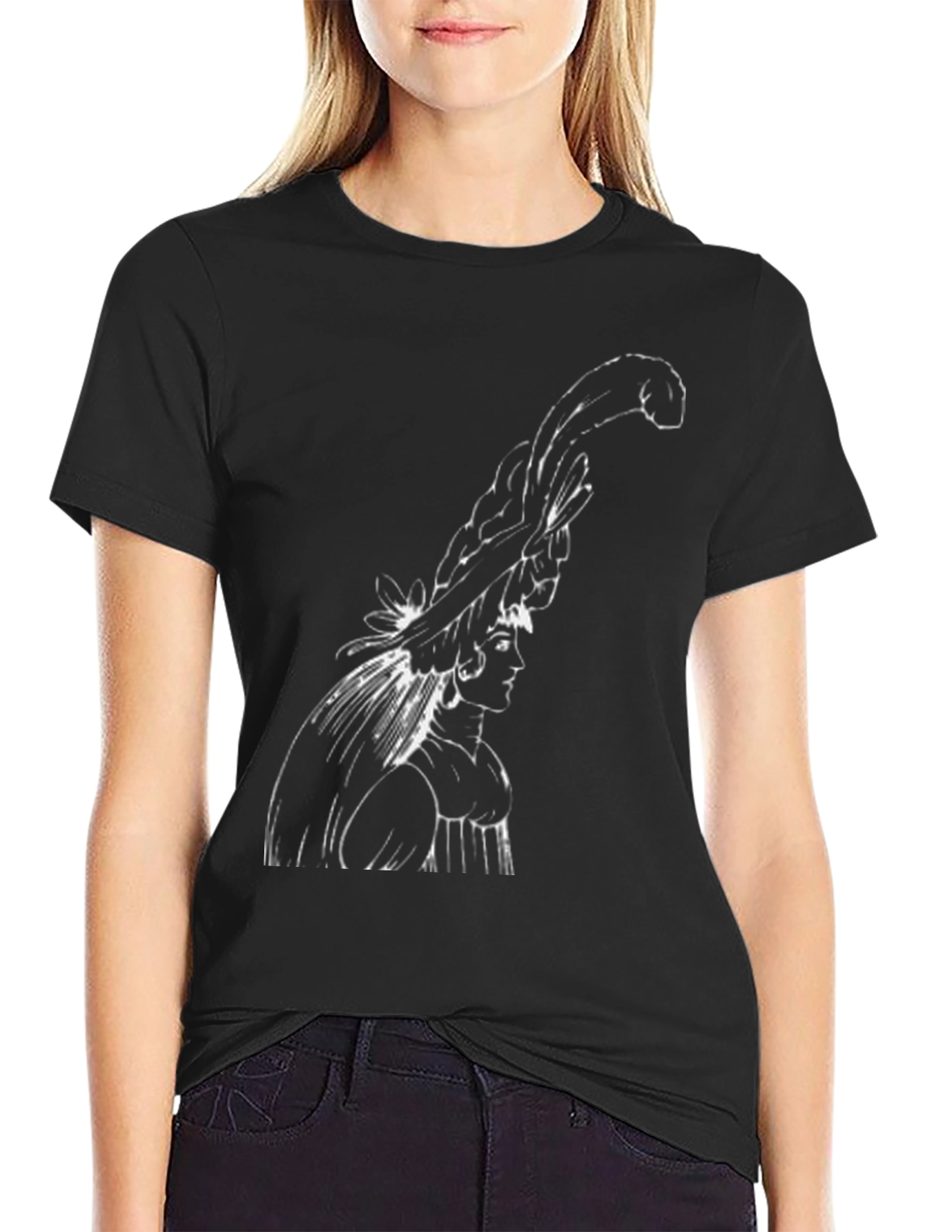 Black T-Shirt with Artistic Woman Graphic