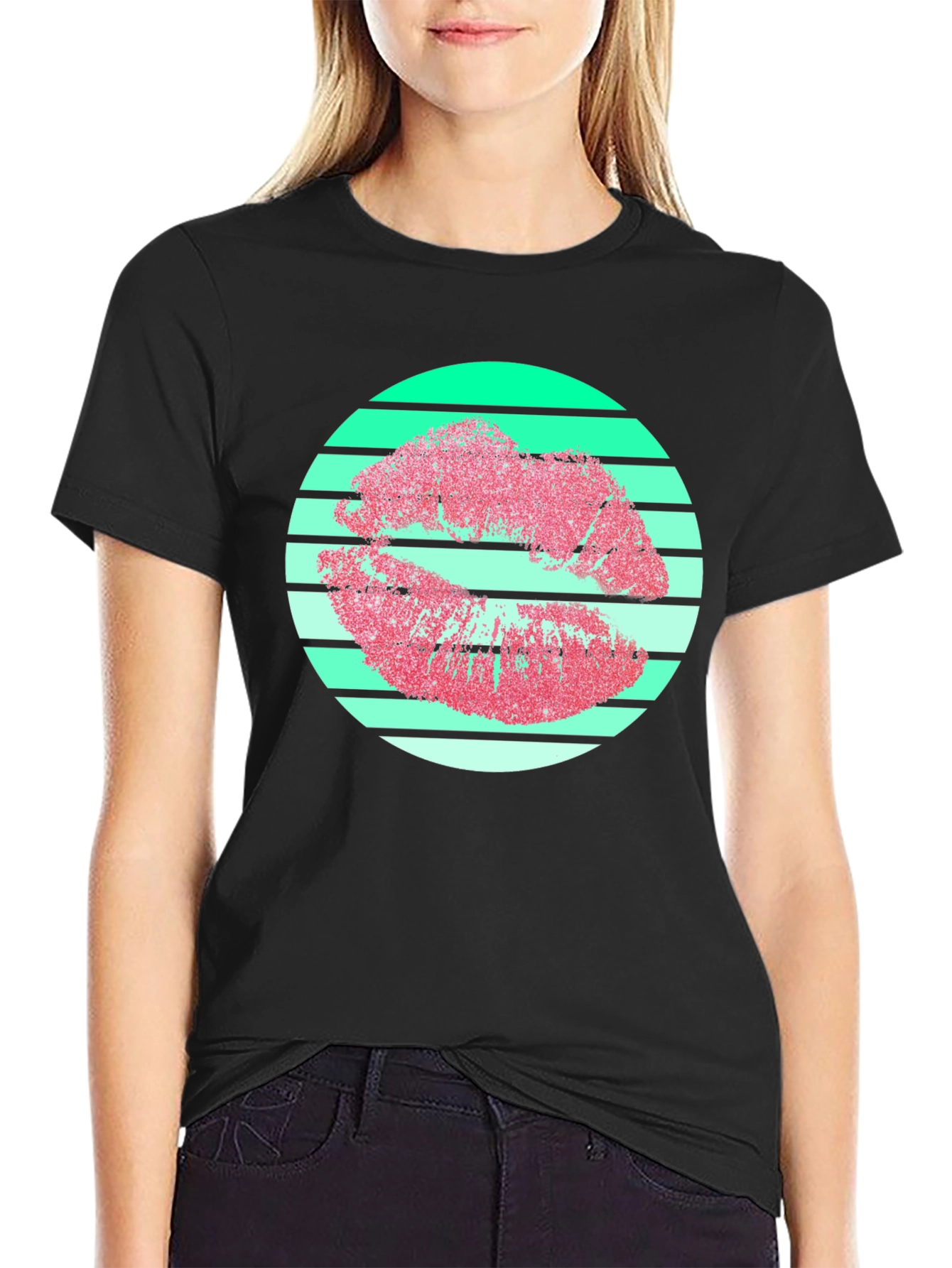 Retro Lips Graphic Tee - Black Cotton Blend