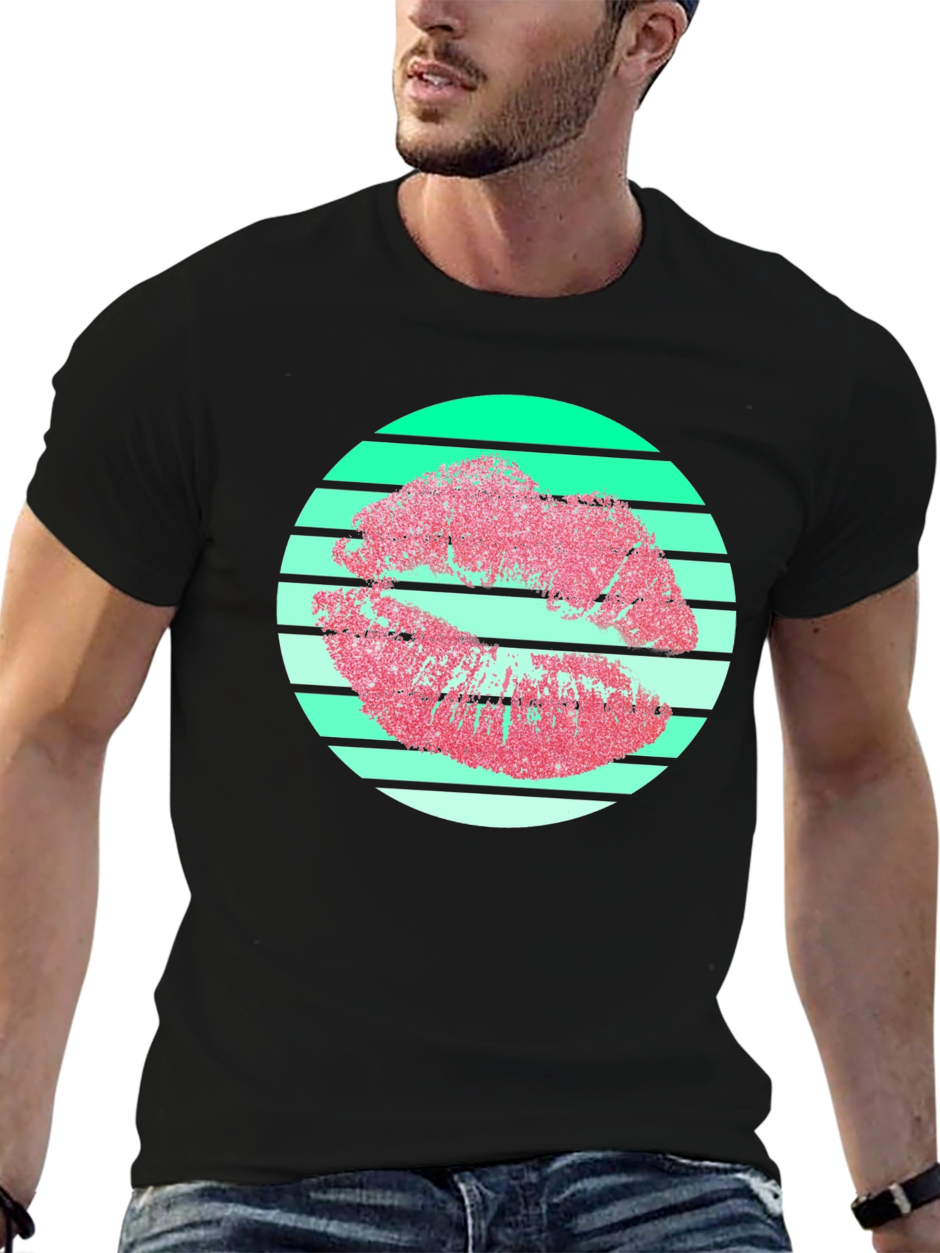 Retro Lips Graphic Tee - Black Cotton Blend