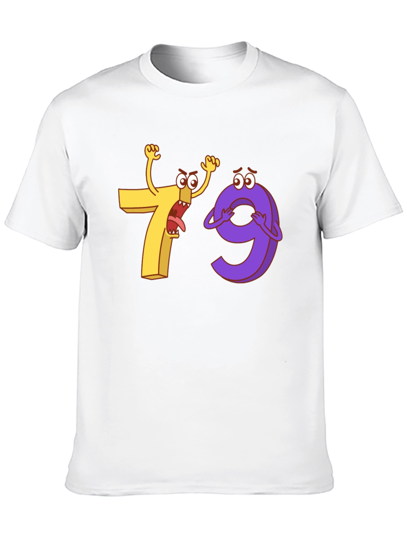 Funny Cartoon Number 7 and 9 Black T-Shirt