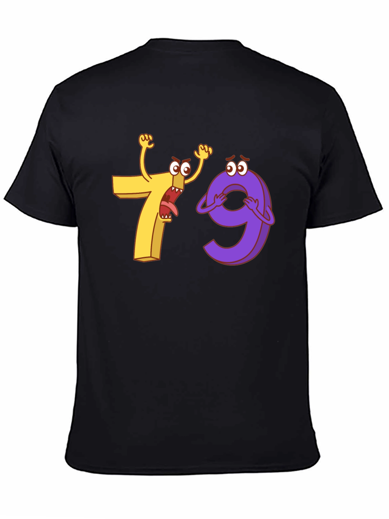 Funny Cartoon Number 7 and 9 Black T-Shirt