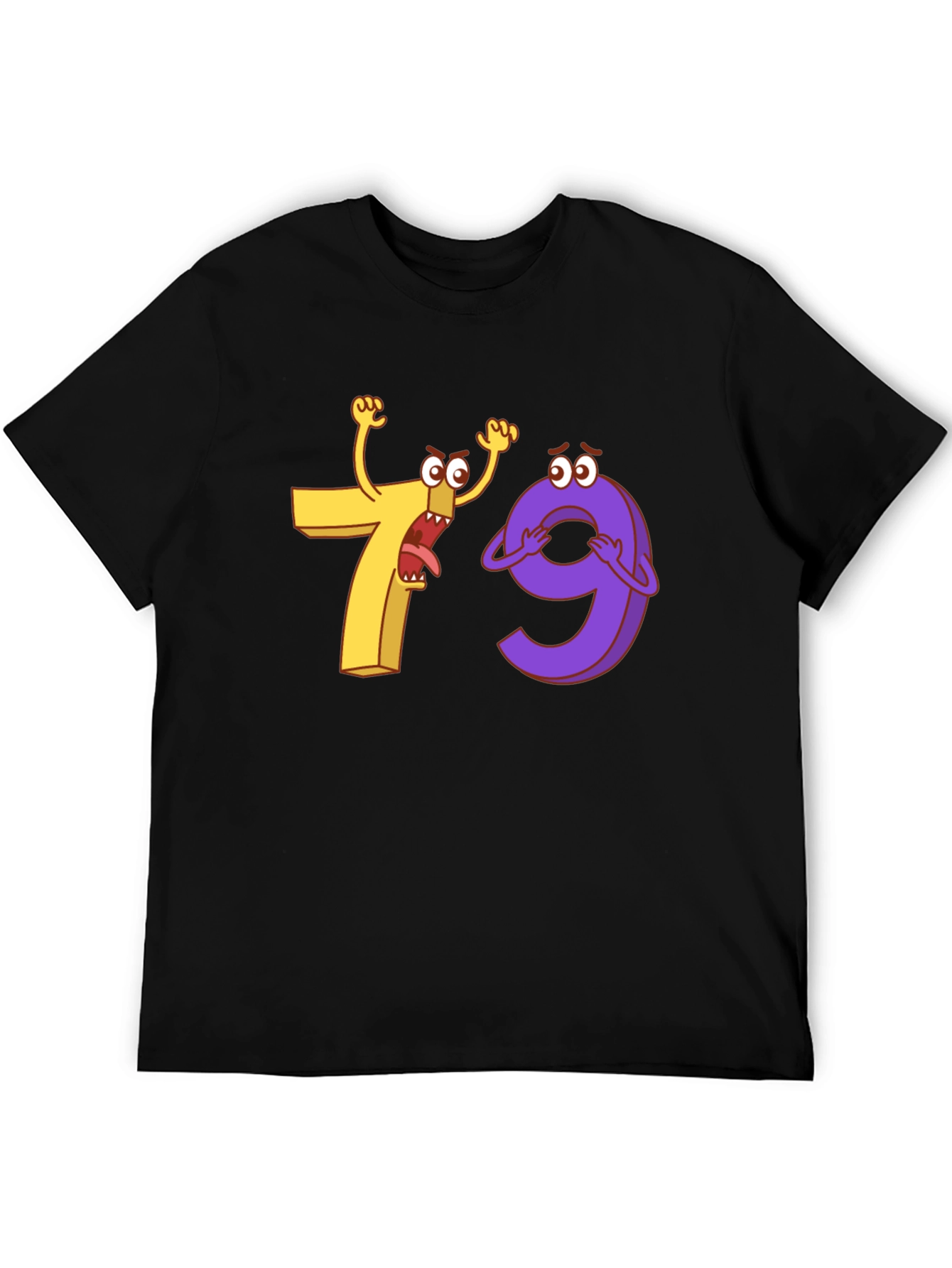 Funny Cartoon Number 7 and 9 Black T-Shirt