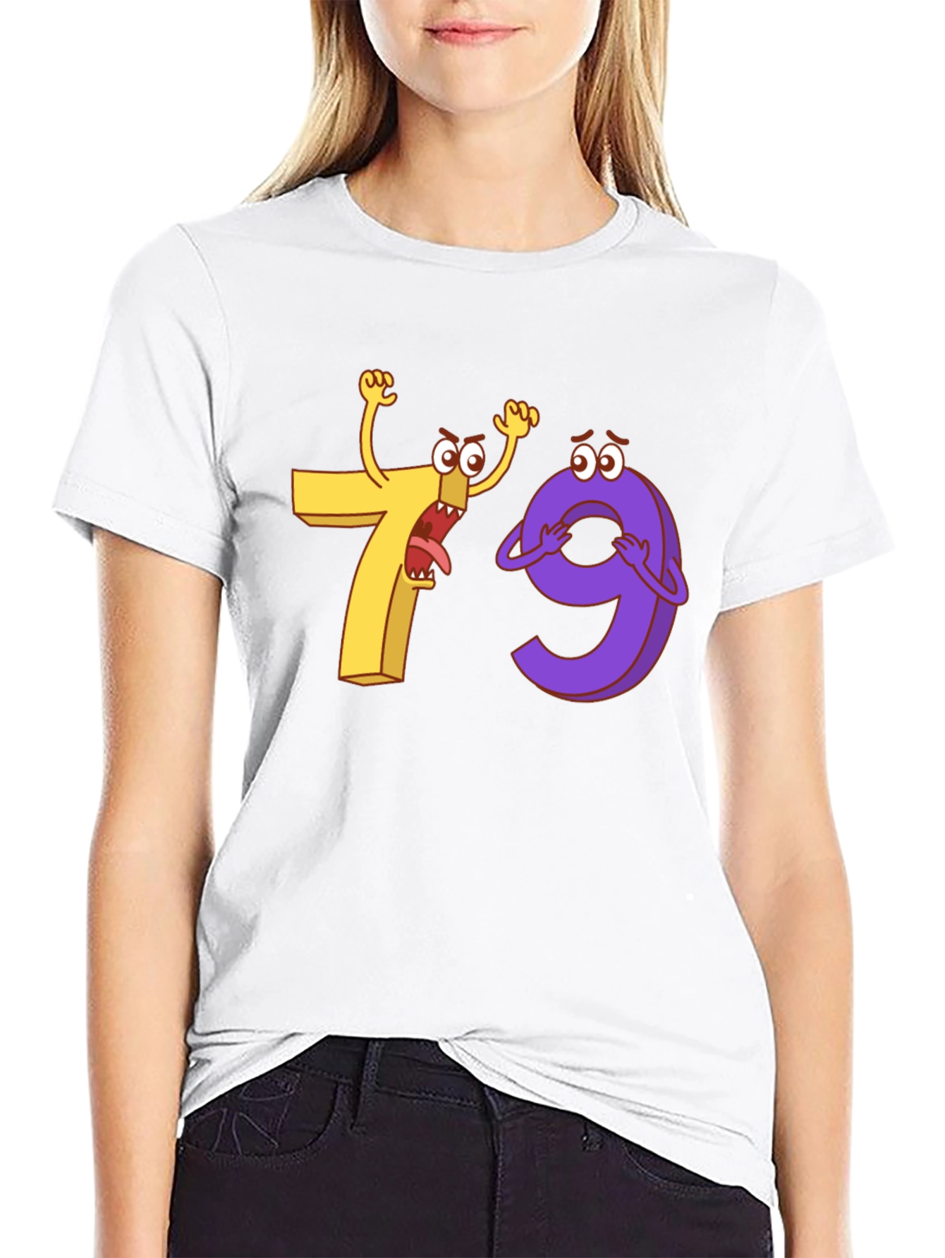 Funny Cartoon Number 7 and 9 Black T-Shirt