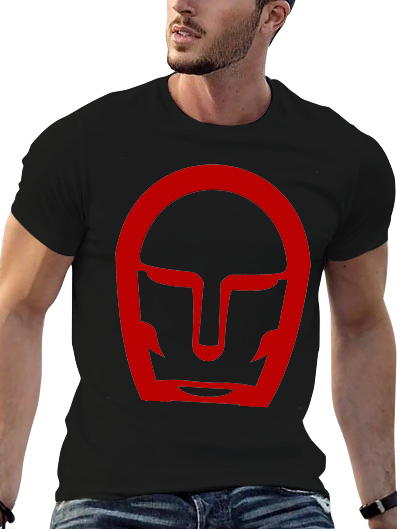 Red Helmet Graphic Black T-Shirt