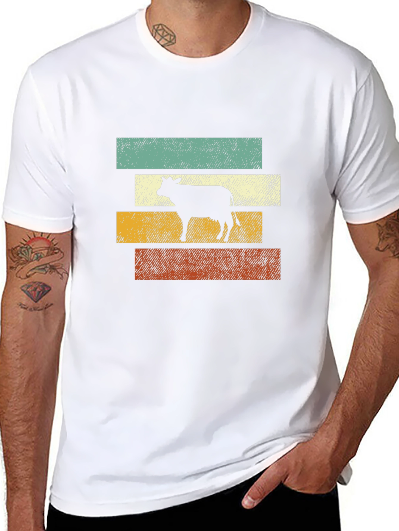 Retro Cow Graphic Tee - Black Cotton T-Shirt