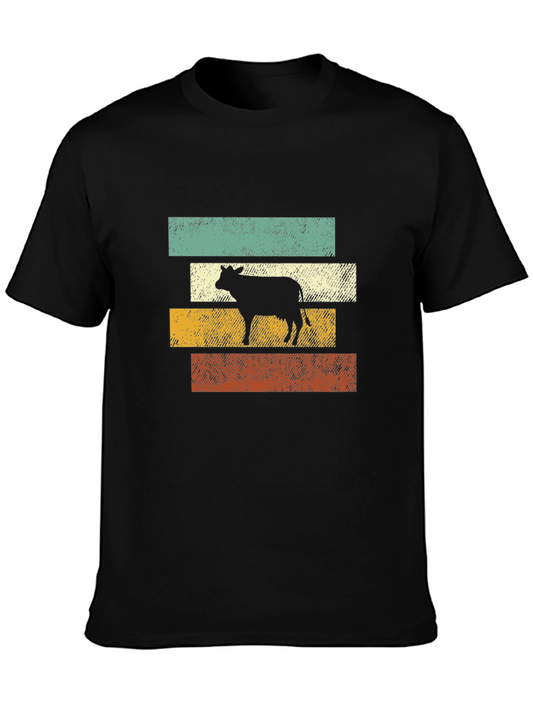 Retro Cow Graphic Tee - Black Cotton T-Shirt