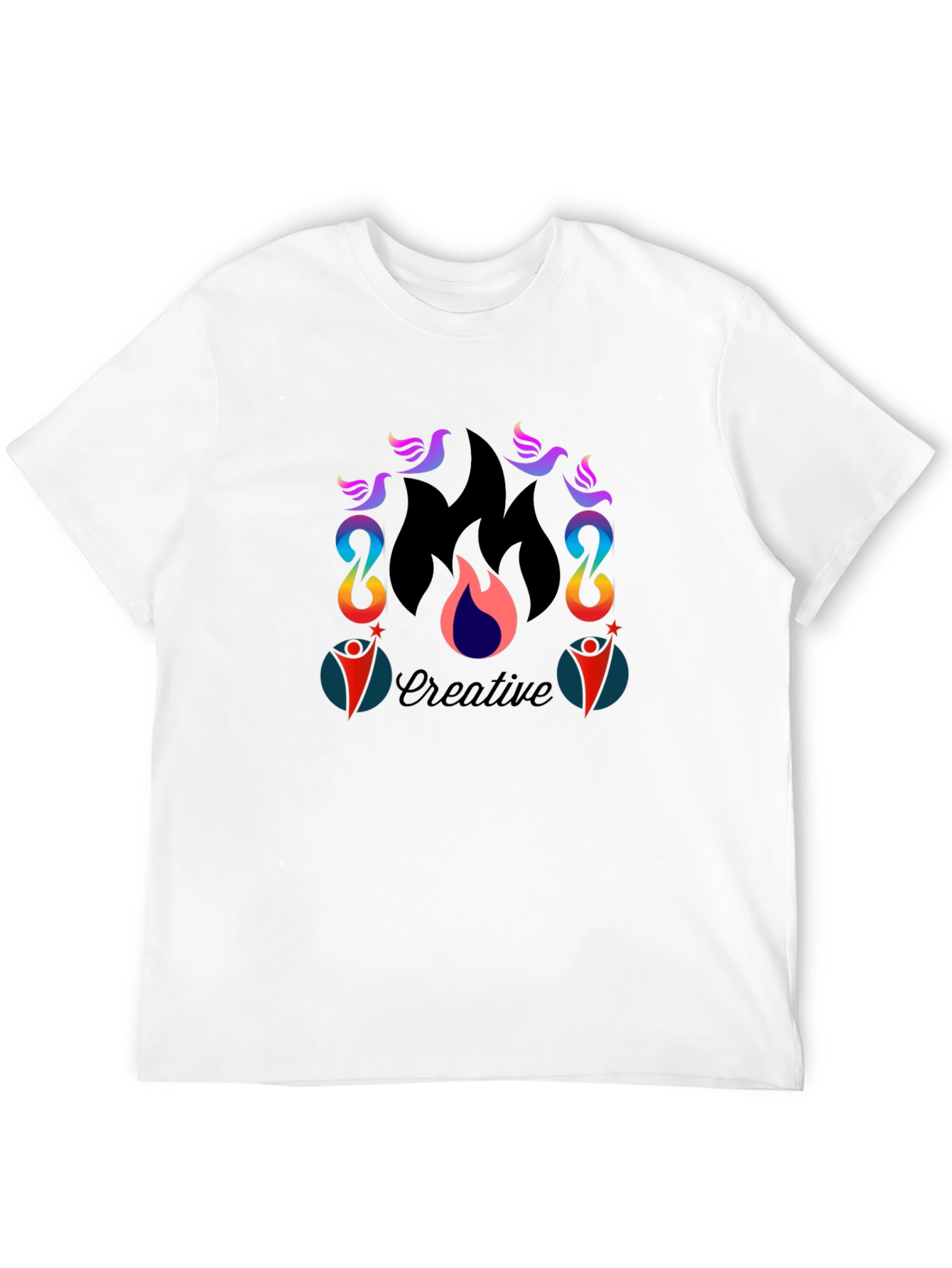 Creative Flame Graphic Tee - Black Cotton Blend T-Shirt