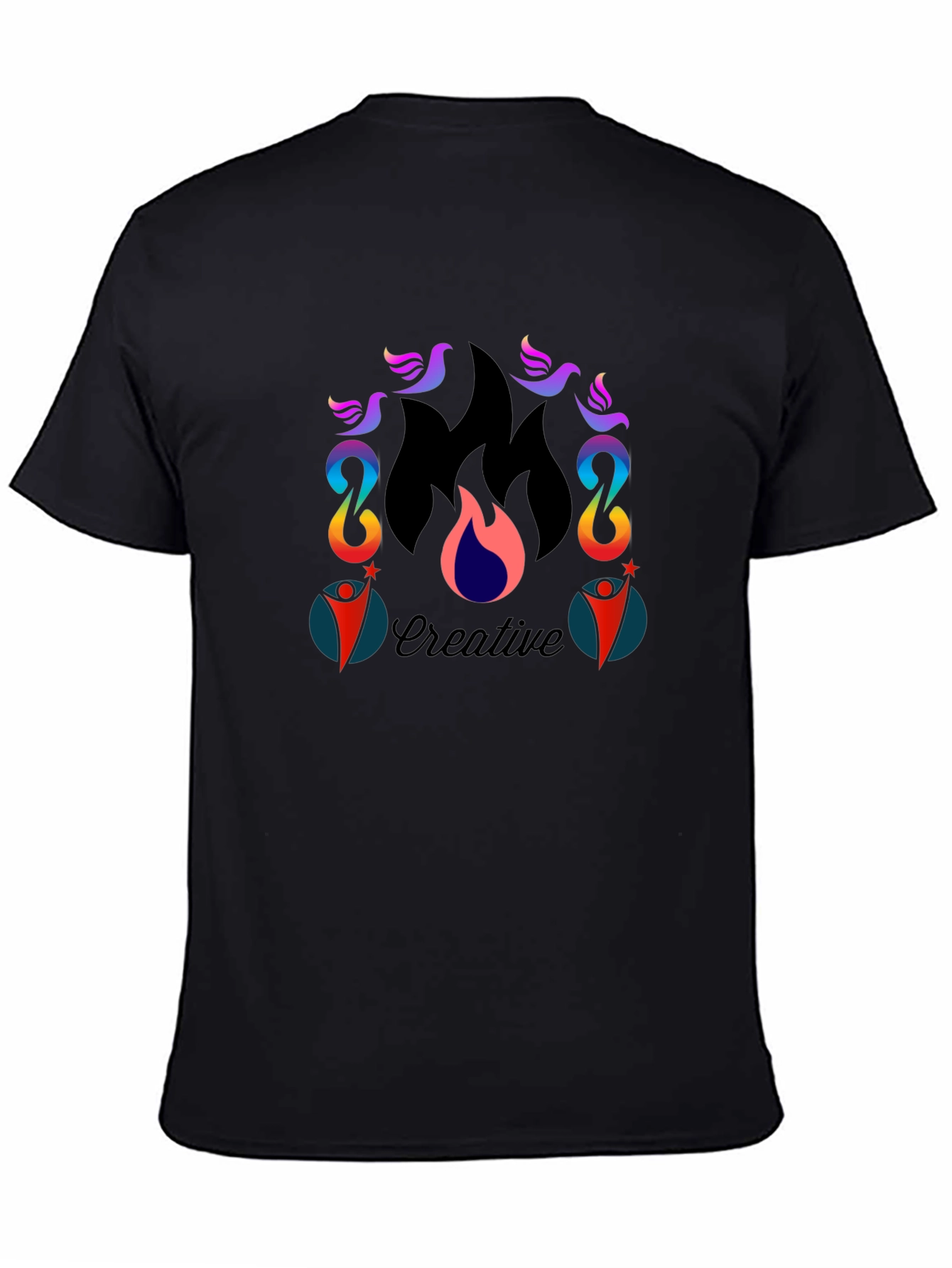 Creative Flame Graphic Tee - Black Cotton Blend T-Shirt