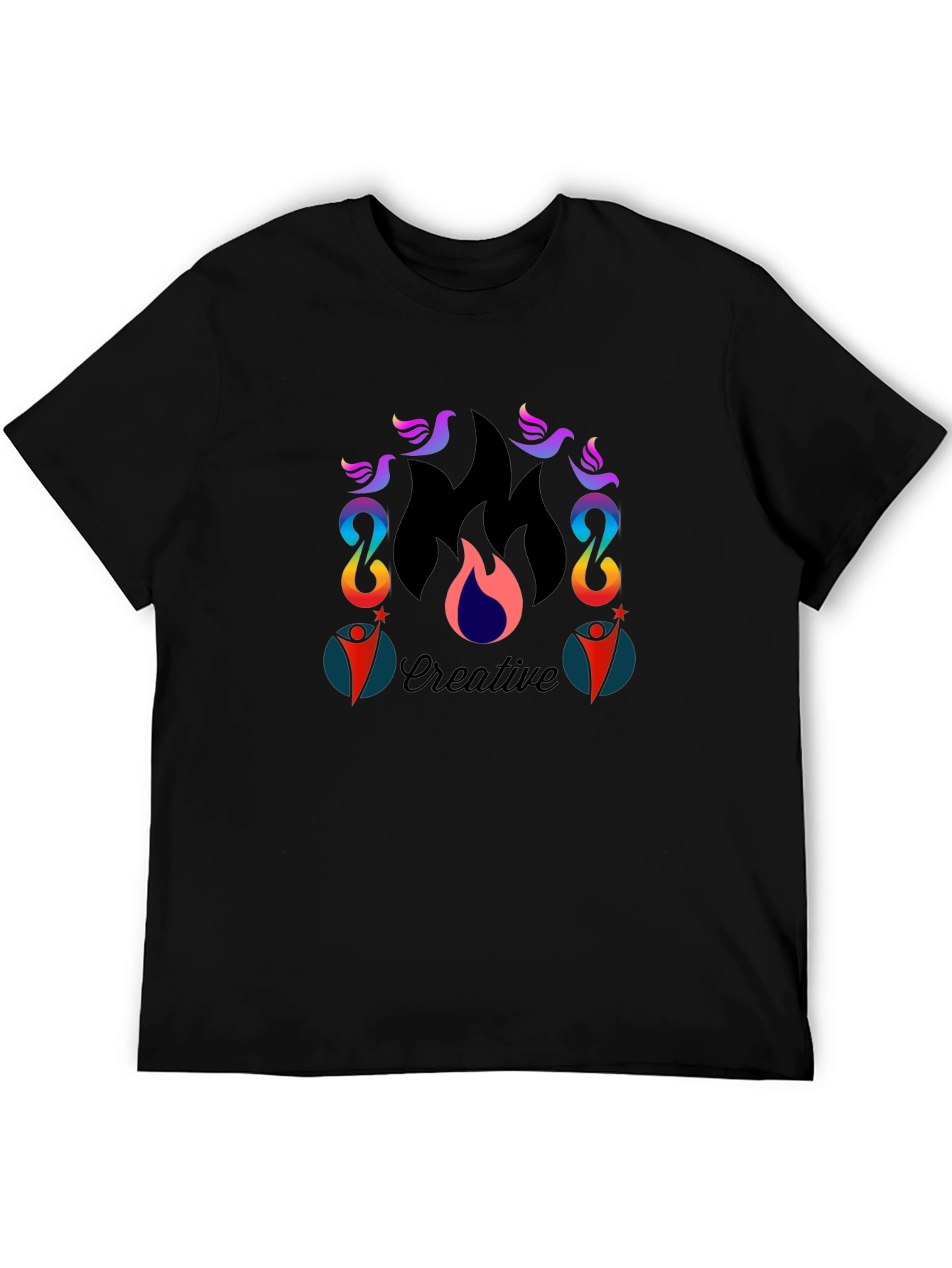 Creative Flame Graphic Tee - Black Cotton Blend T-Shirt