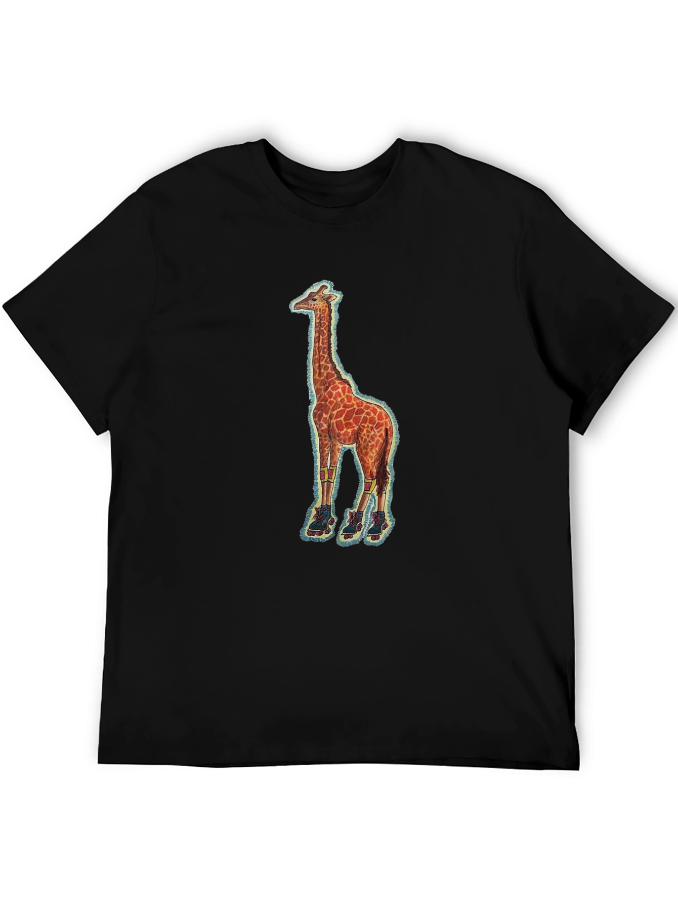 Giraffe on Skates Black T-Shirt