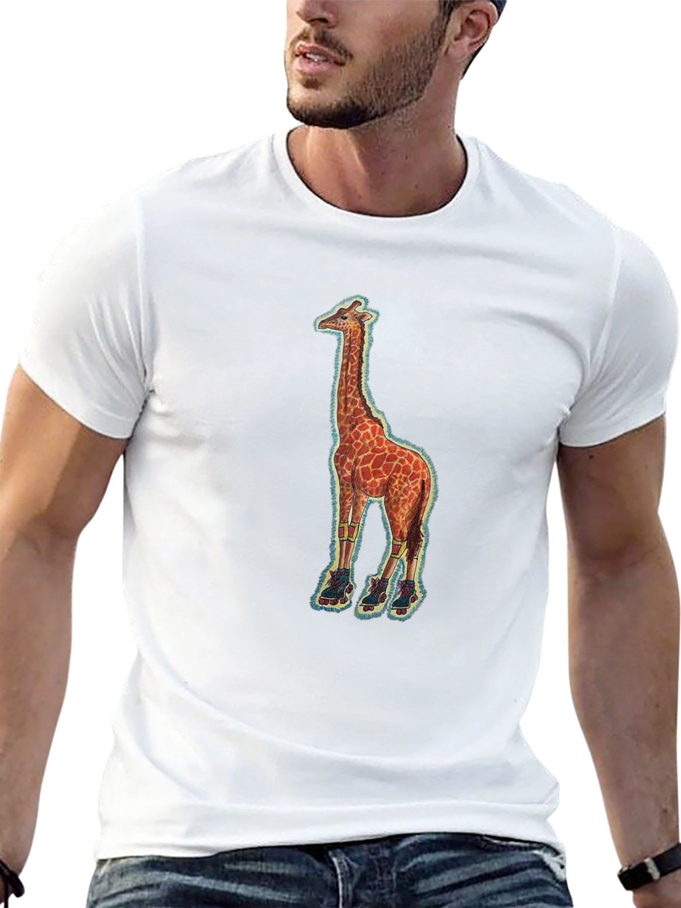 Giraffe on Skates Black T-Shirt