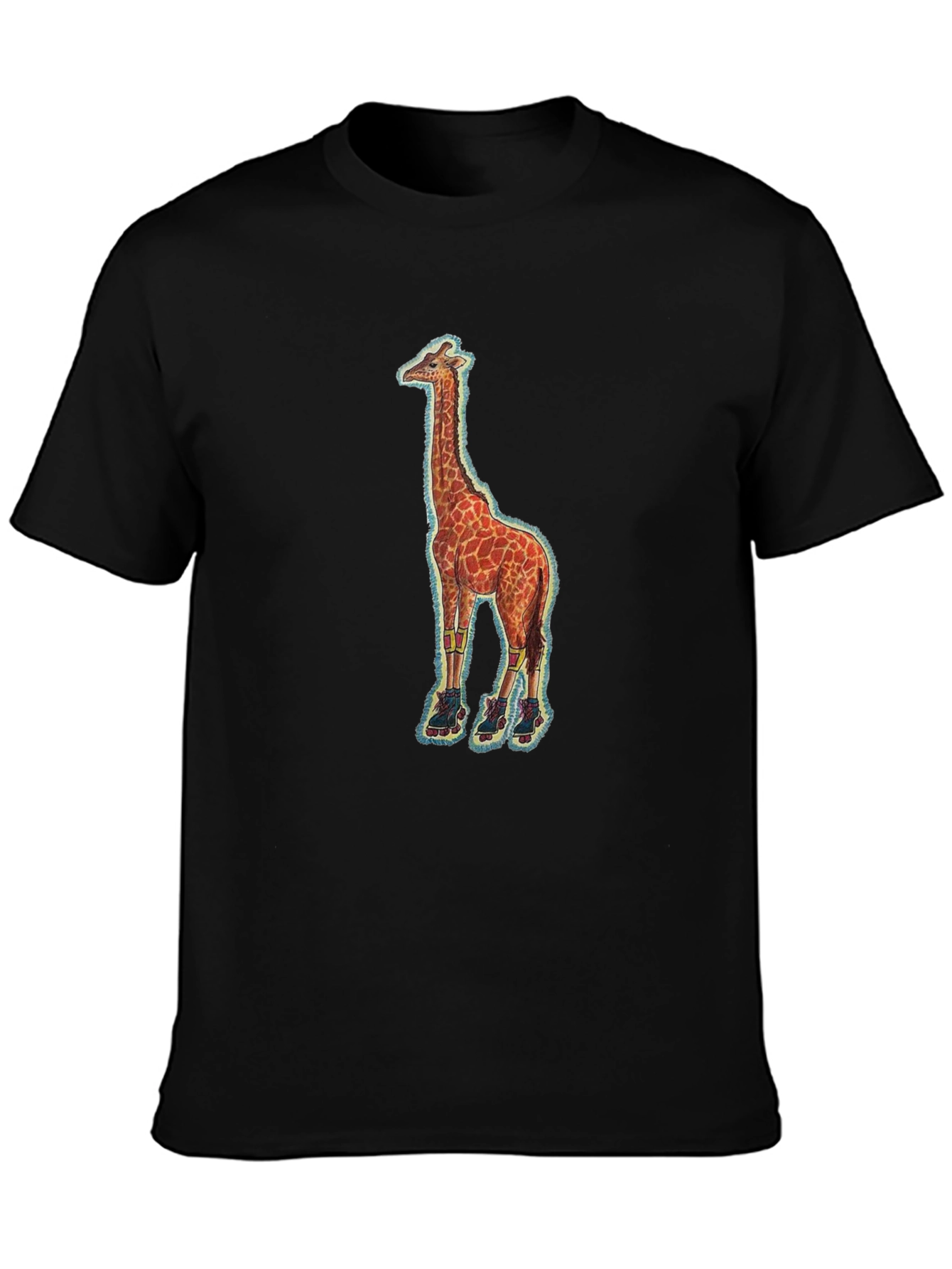 Giraffe on Skates Black T-Shirt