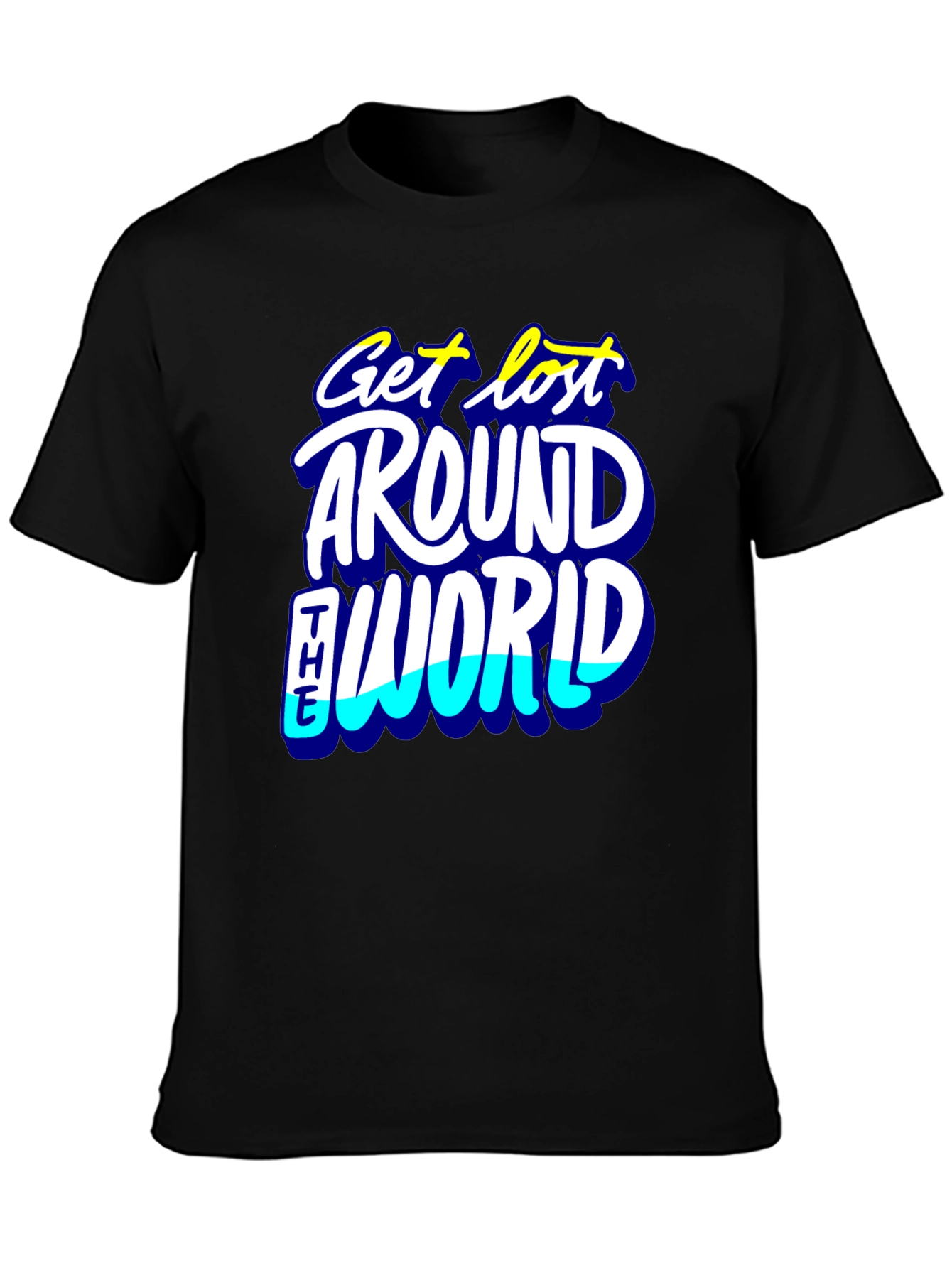 Get Lost Around the World Black Graphic Tee