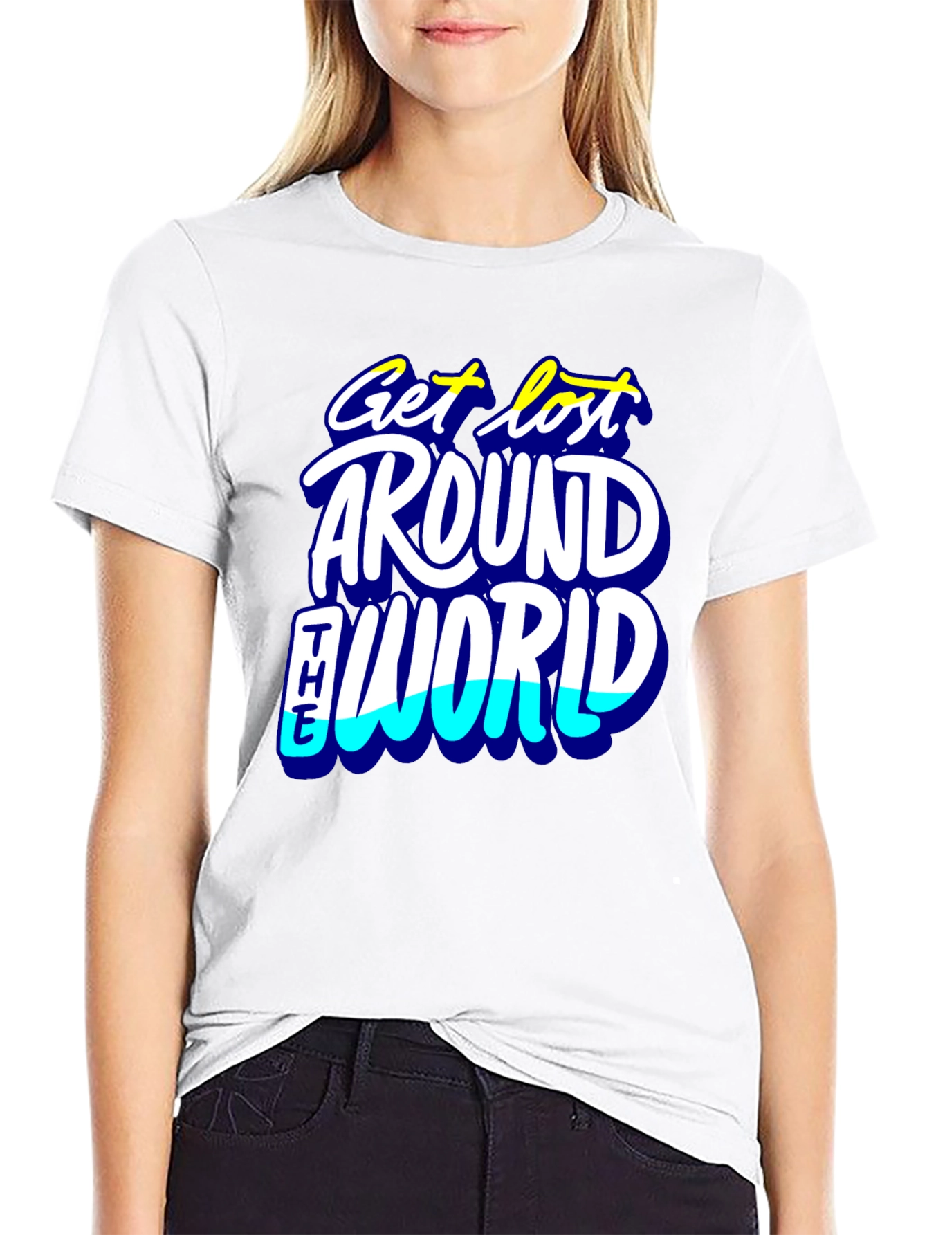 Get Lost Around the World Black Graphic Tee