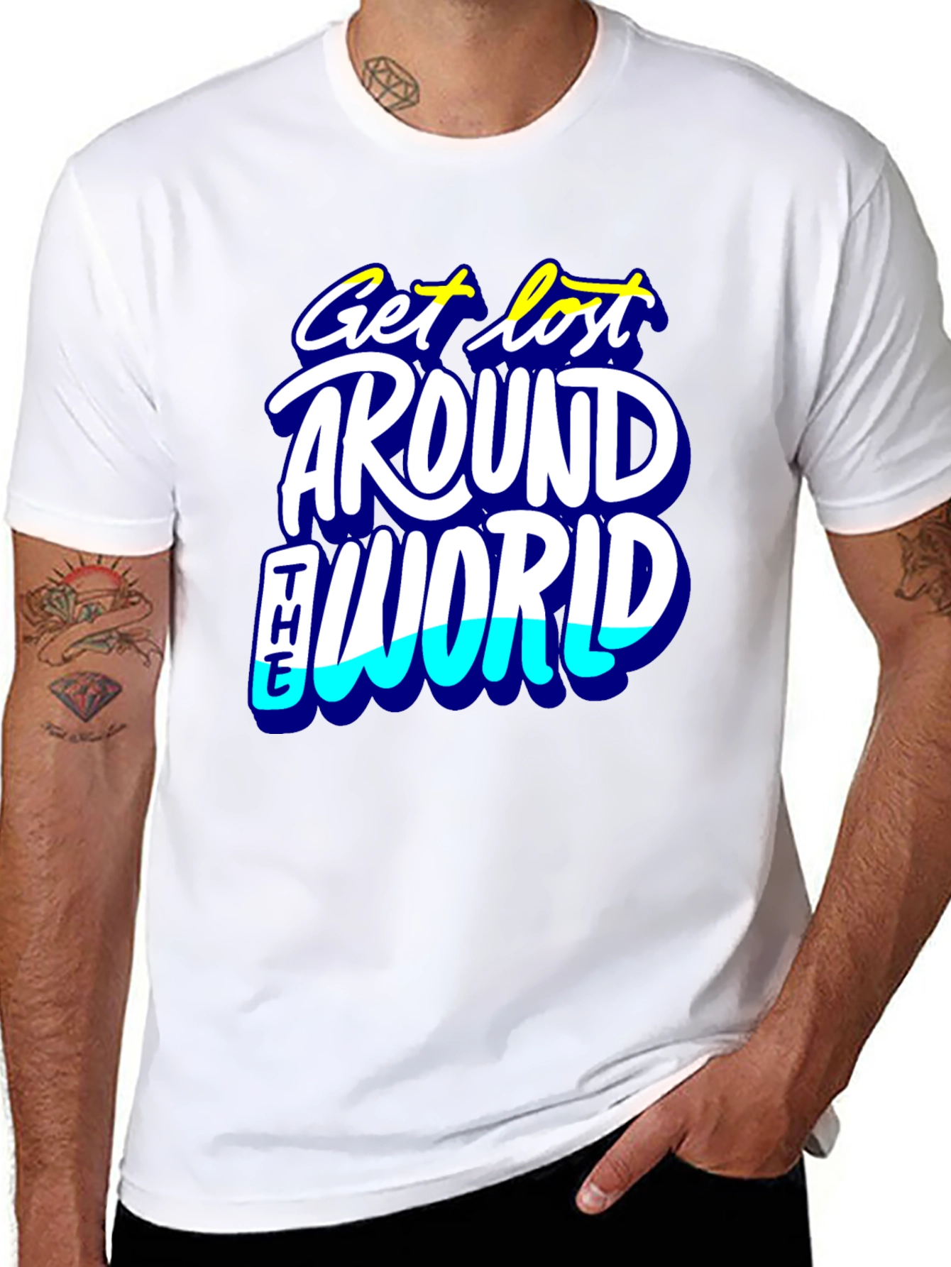 Get Lost Around the World Black Graphic Tee