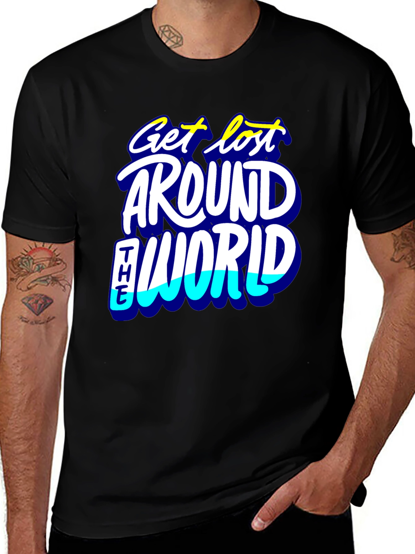 Get Lost Around the World Black Graphic Tee