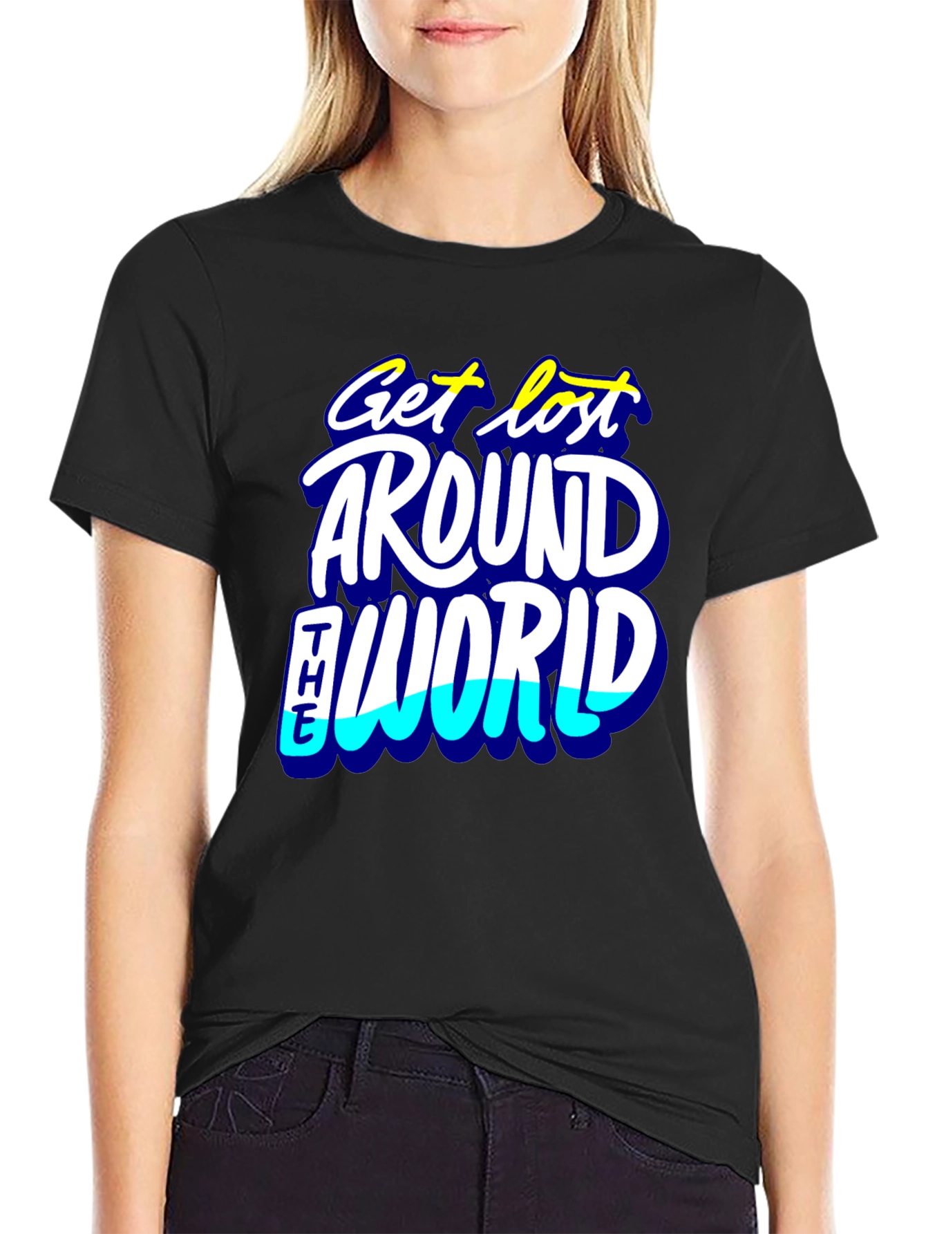 Get Lost Around the World Black Graphic Tee
