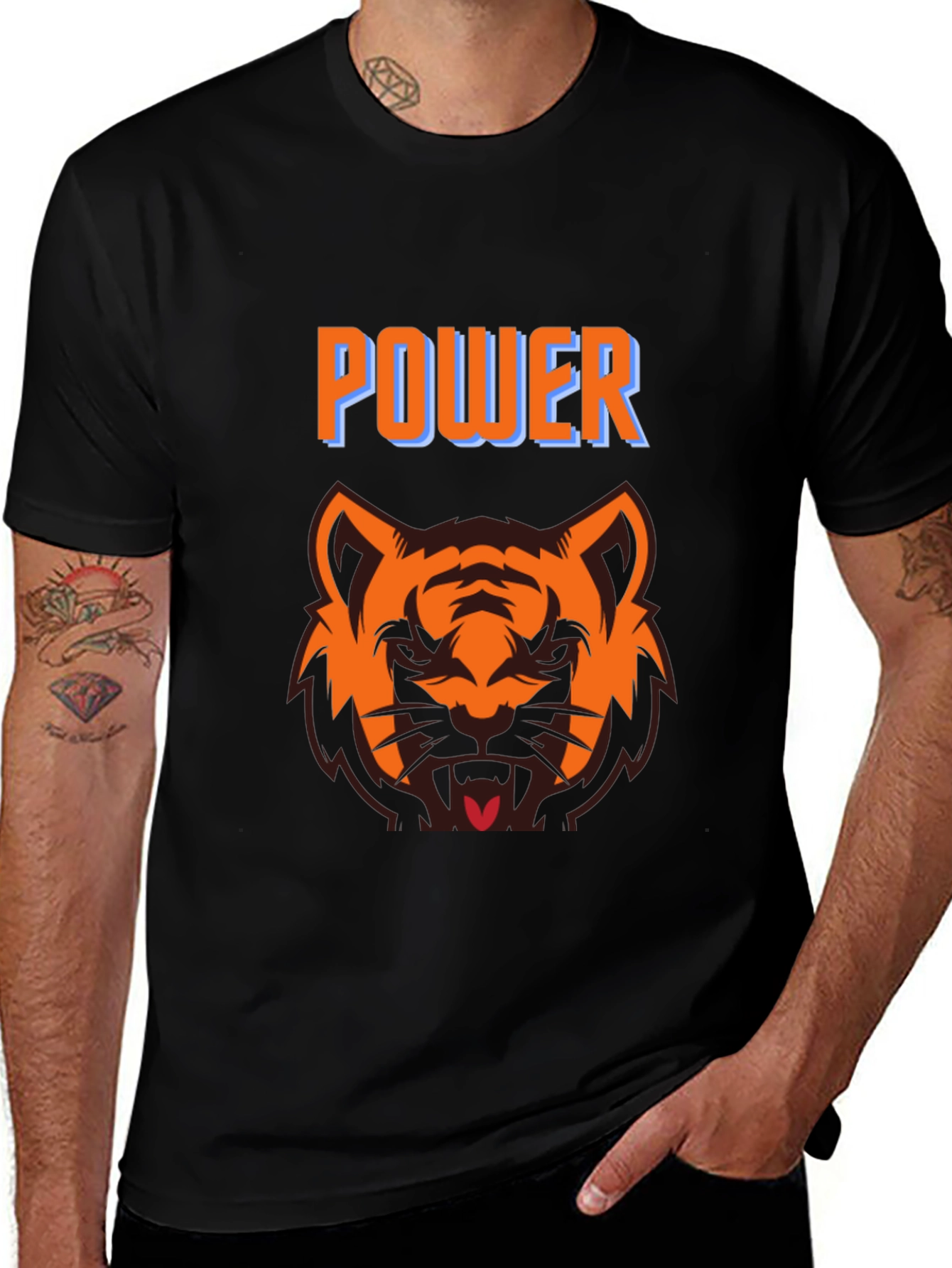 Power Tiger Graphic Tee - Black Crew Neck T-Shirt