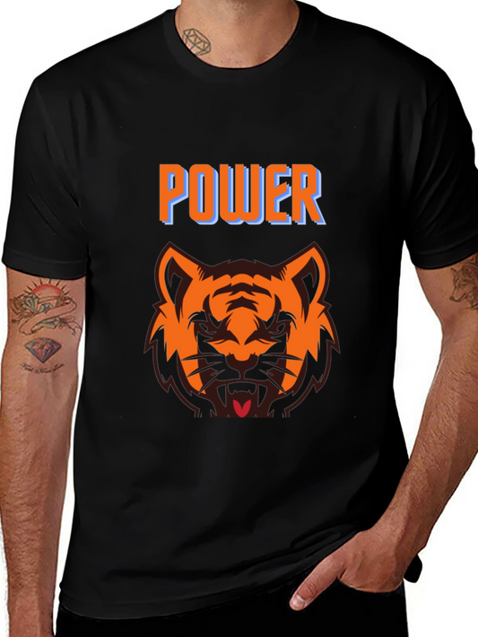 Power Tiger Graphic Tee - Black Crew Neck T-Shirt