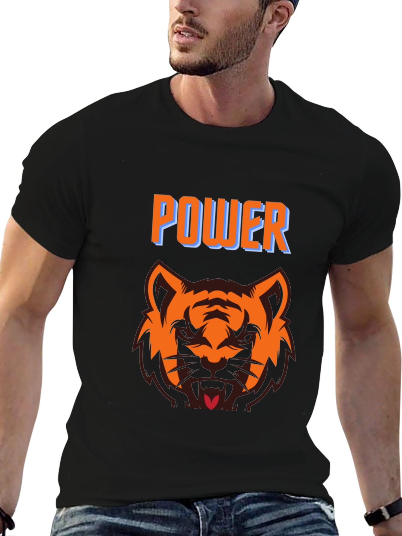 Power Tiger Graphic Tee - Black Crew Neck T-Shirt