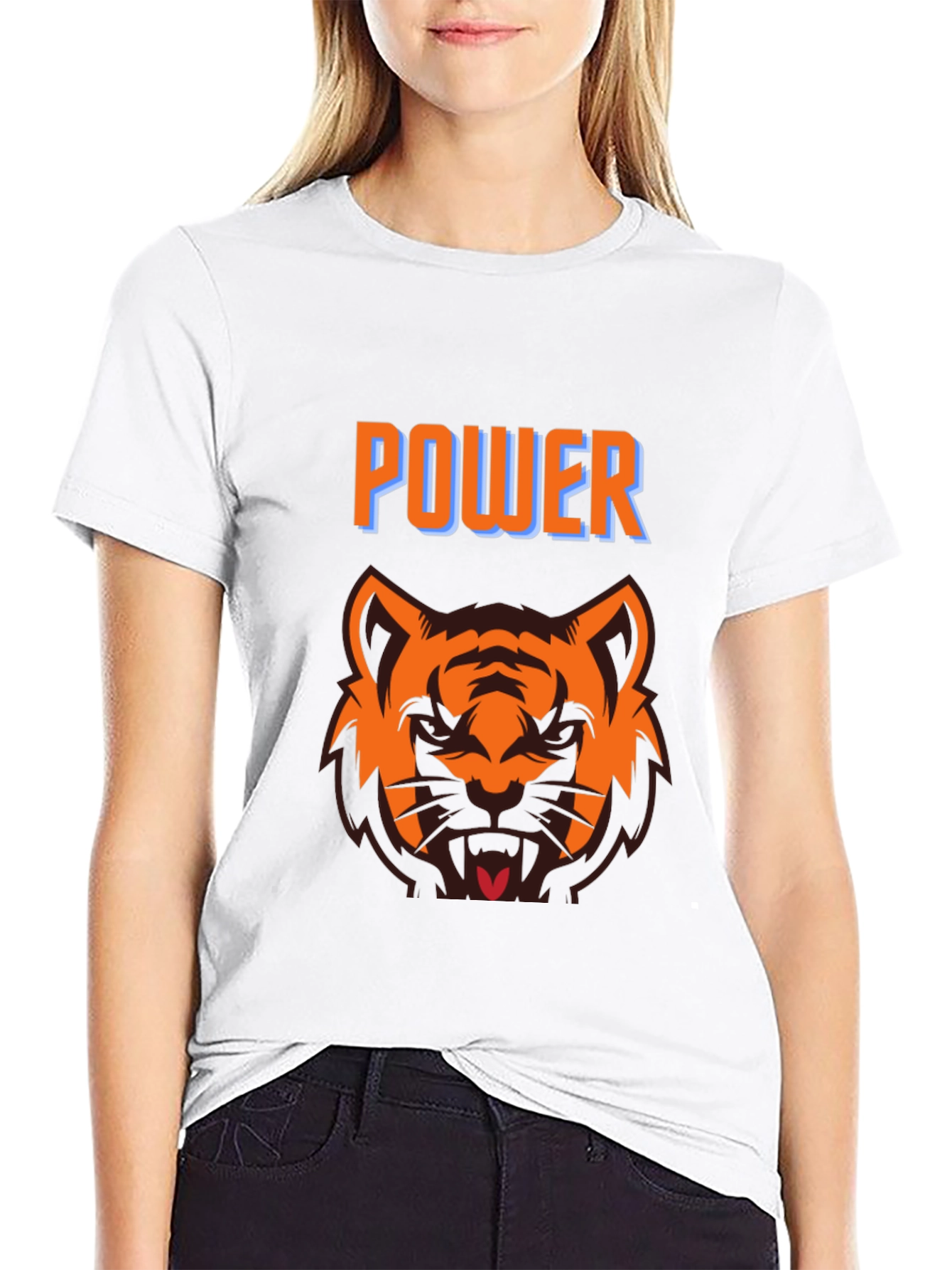 Power Tiger Graphic Tee - Black Crew Neck T-Shirt