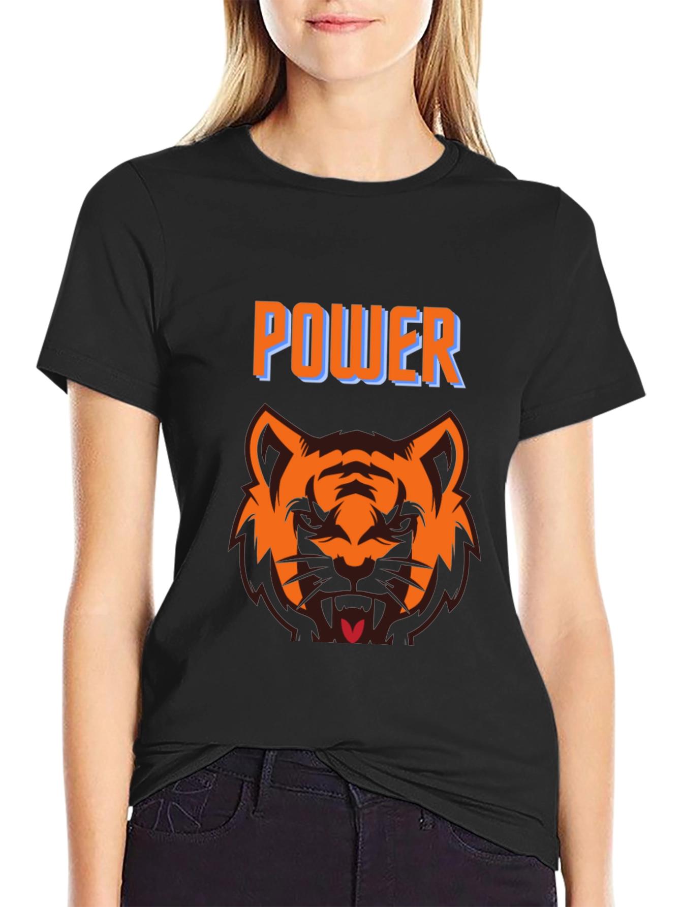 Power Tiger Graphic Tee - Black Crew Neck T-Shirt