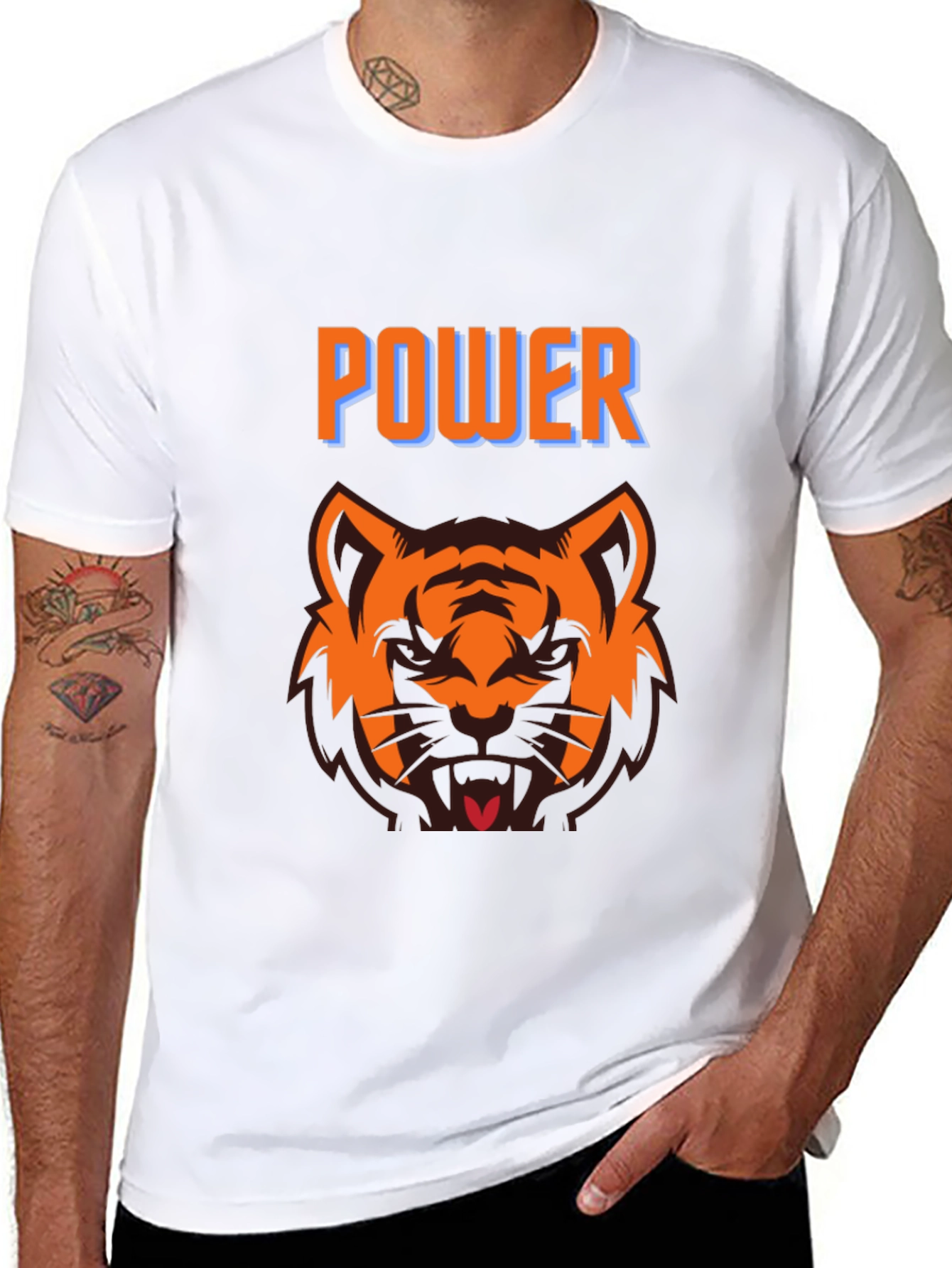 Power Tiger Graphic Tee - Black Crew Neck T-Shirt