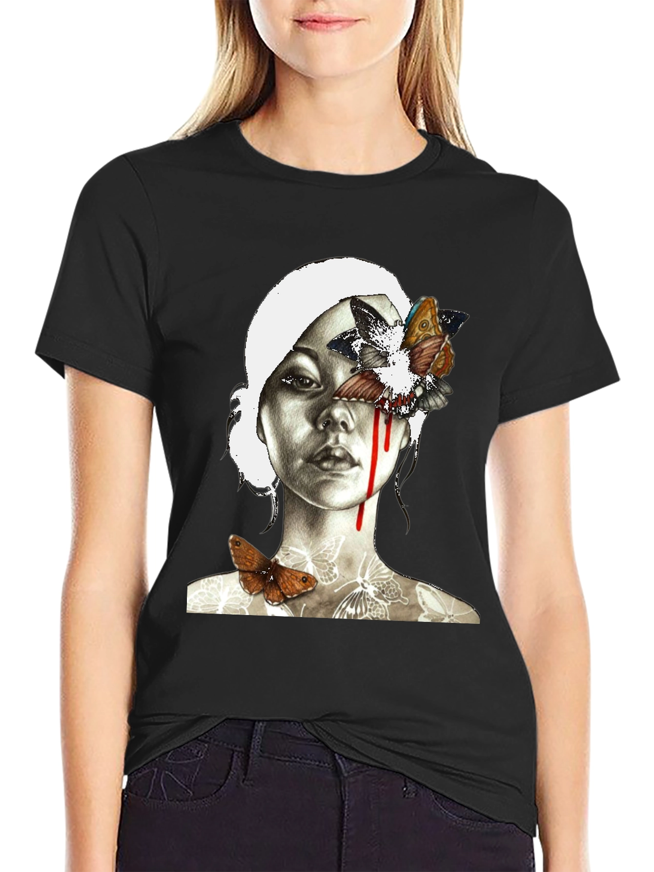 Butterfly Portrait Graphic Tee - Black