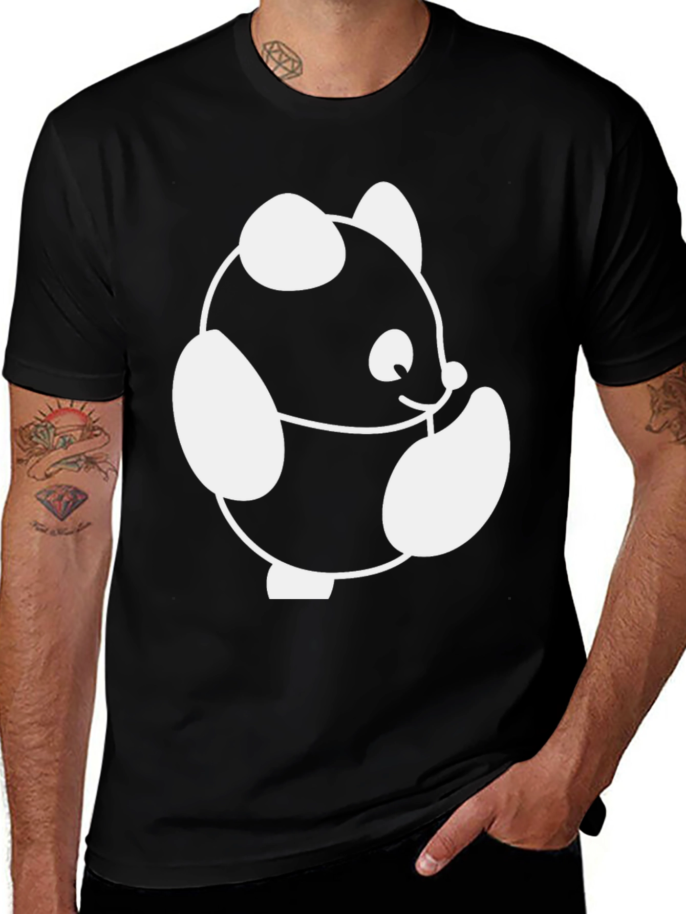 Black T-Shirt with Cute Panda Graphic