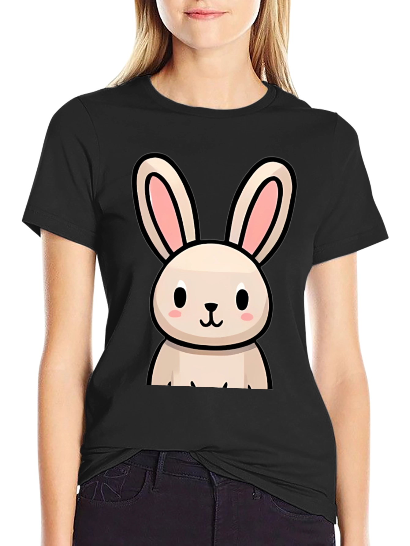 Cute Bunny Graphic Black T-Shirt
