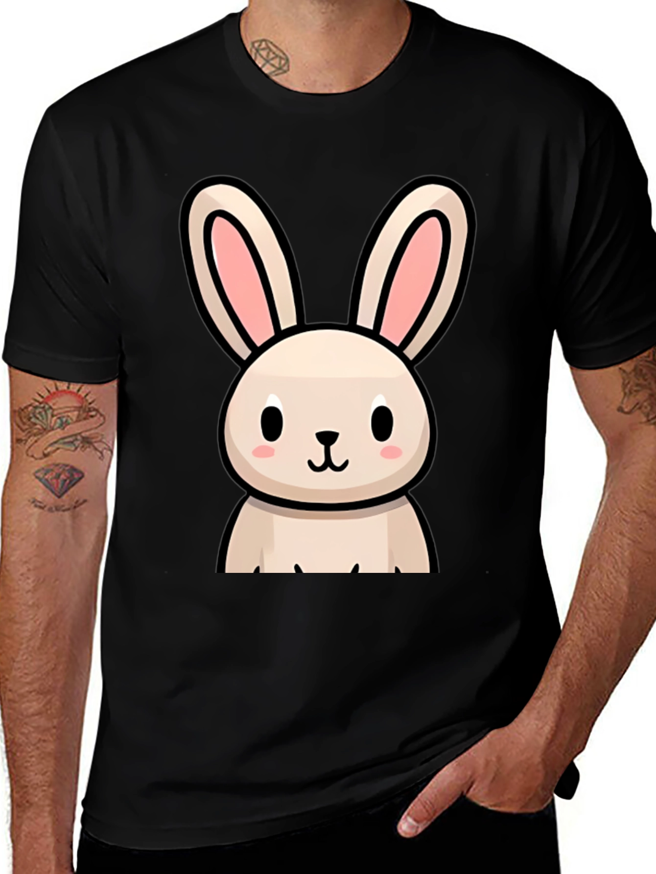 Cute Bunny Graphic Black T-Shirt