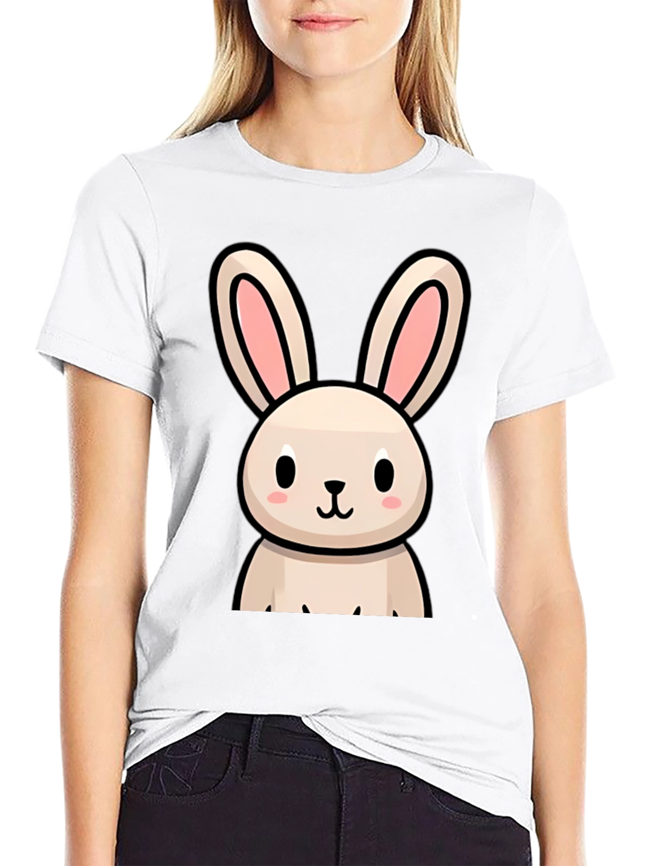 Cute Bunny Graphic Black T-Shirt