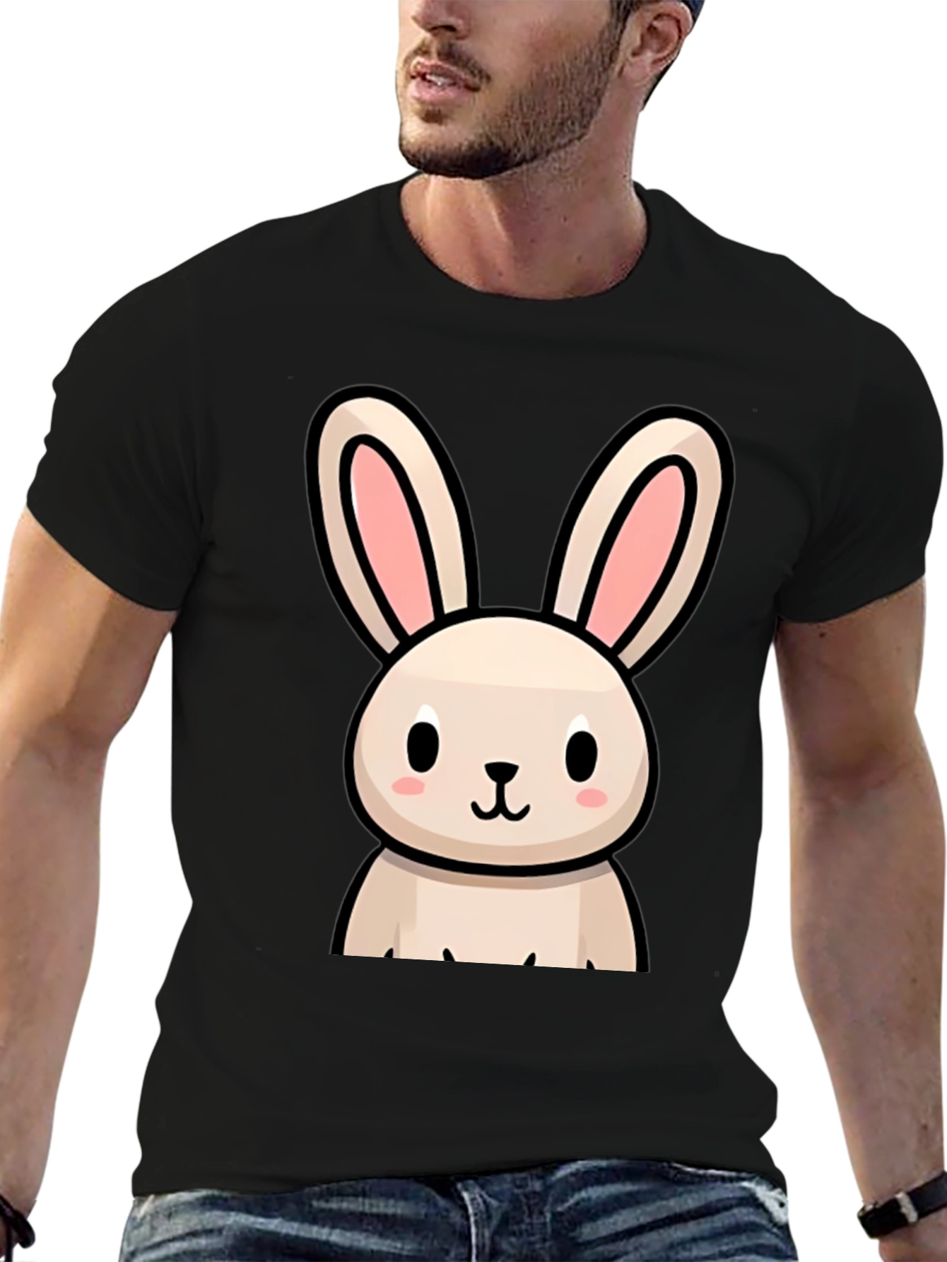 Cute Bunny Graphic Black T-Shirt