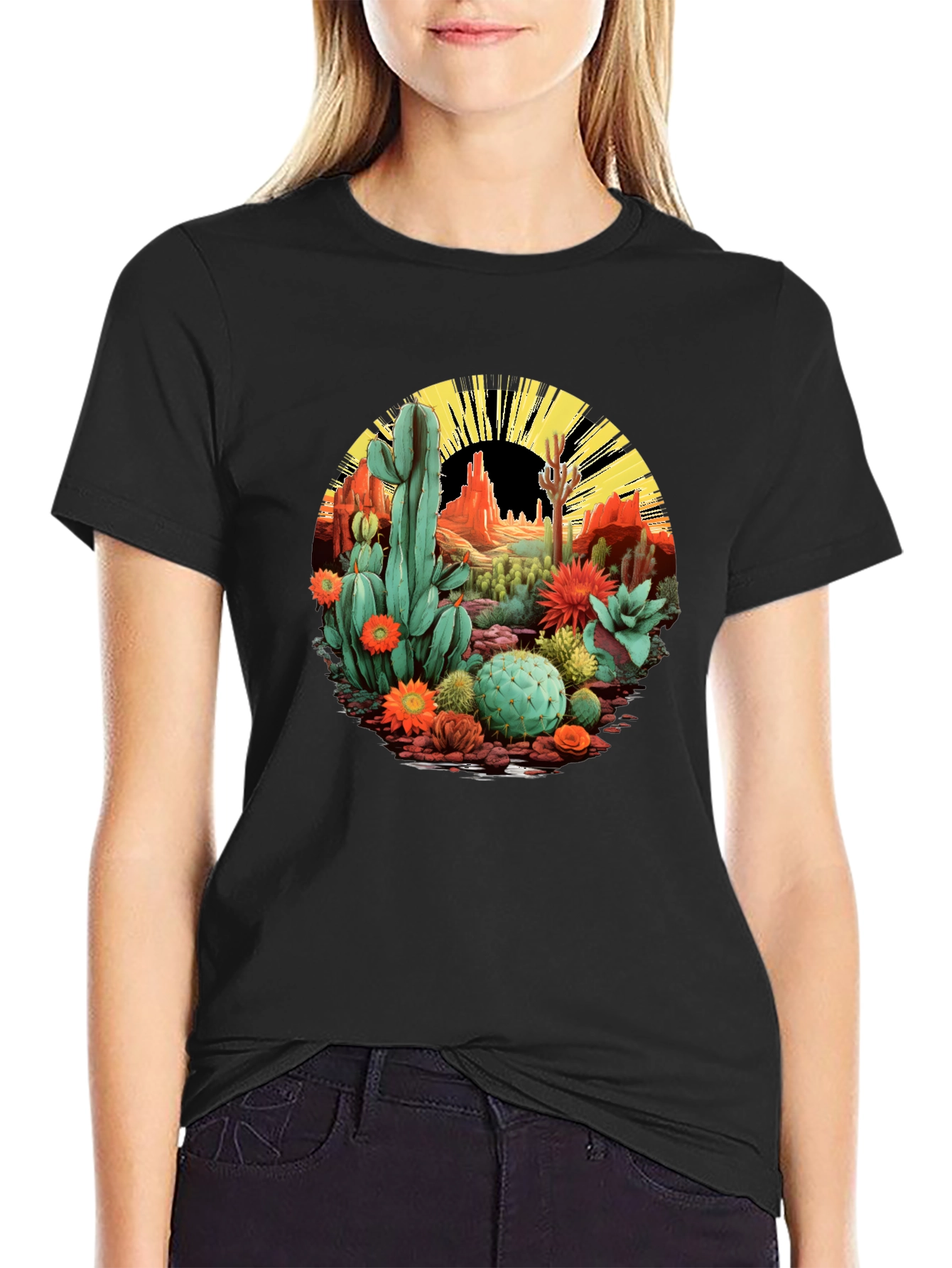 Desert Cactus Graphic T-Shirt - Black Cotton Tee